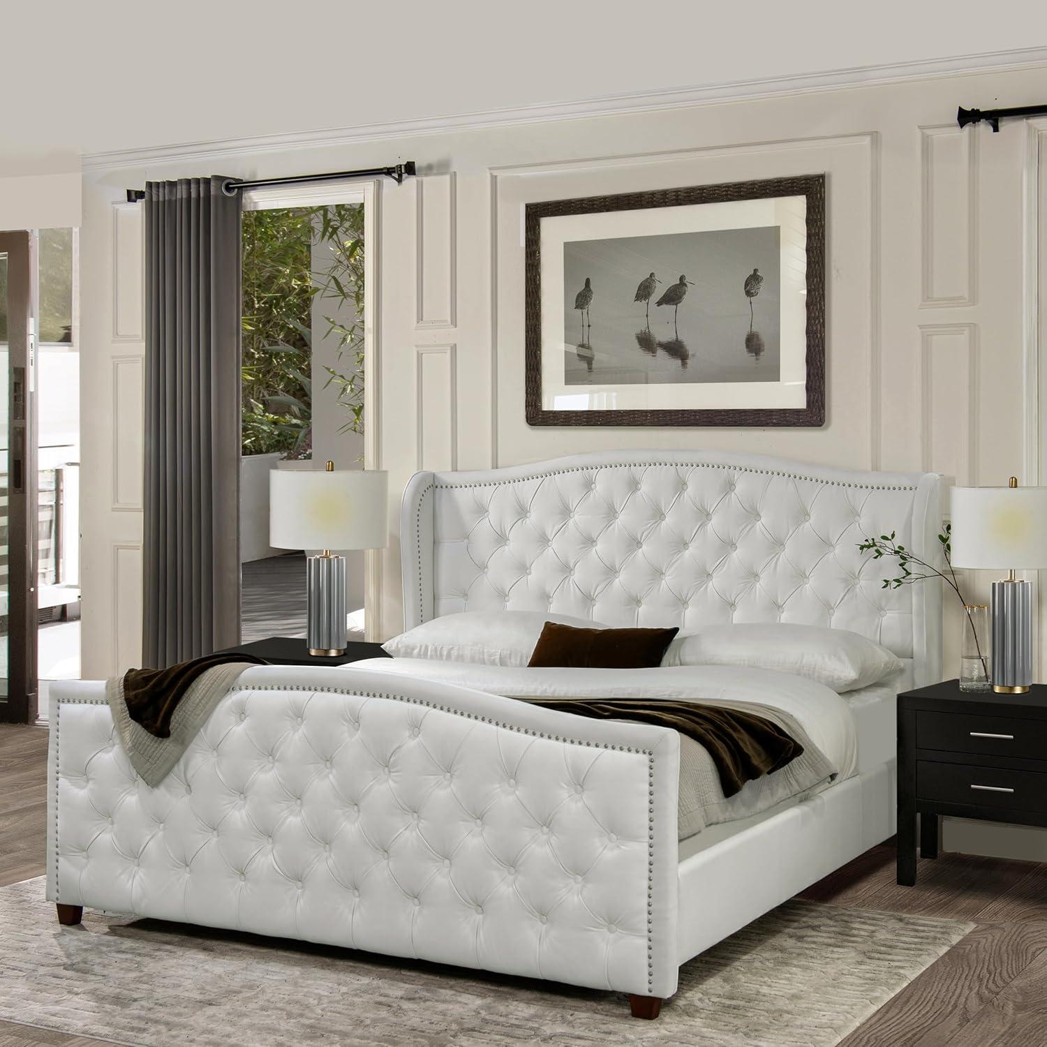 Marcella Tufted Wingback King Bed Bright White