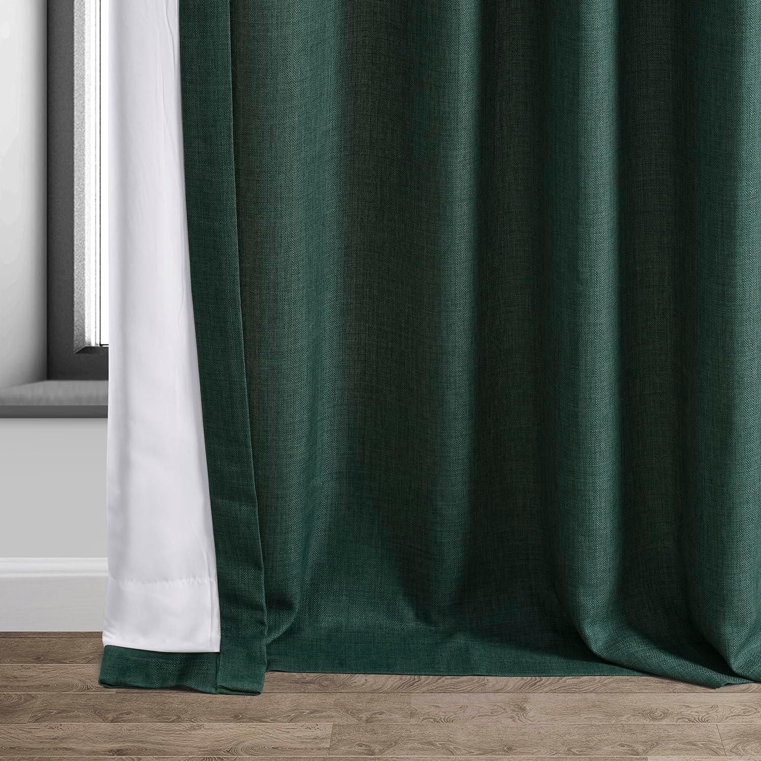 HPD Half Price Drapes Empire Green Italian Faux Linen Room Darkening Curtains with Rod Pocket - 1 Panel - Window Curtains for Living Room & Curtains for Bedroom, 50W X 108L
