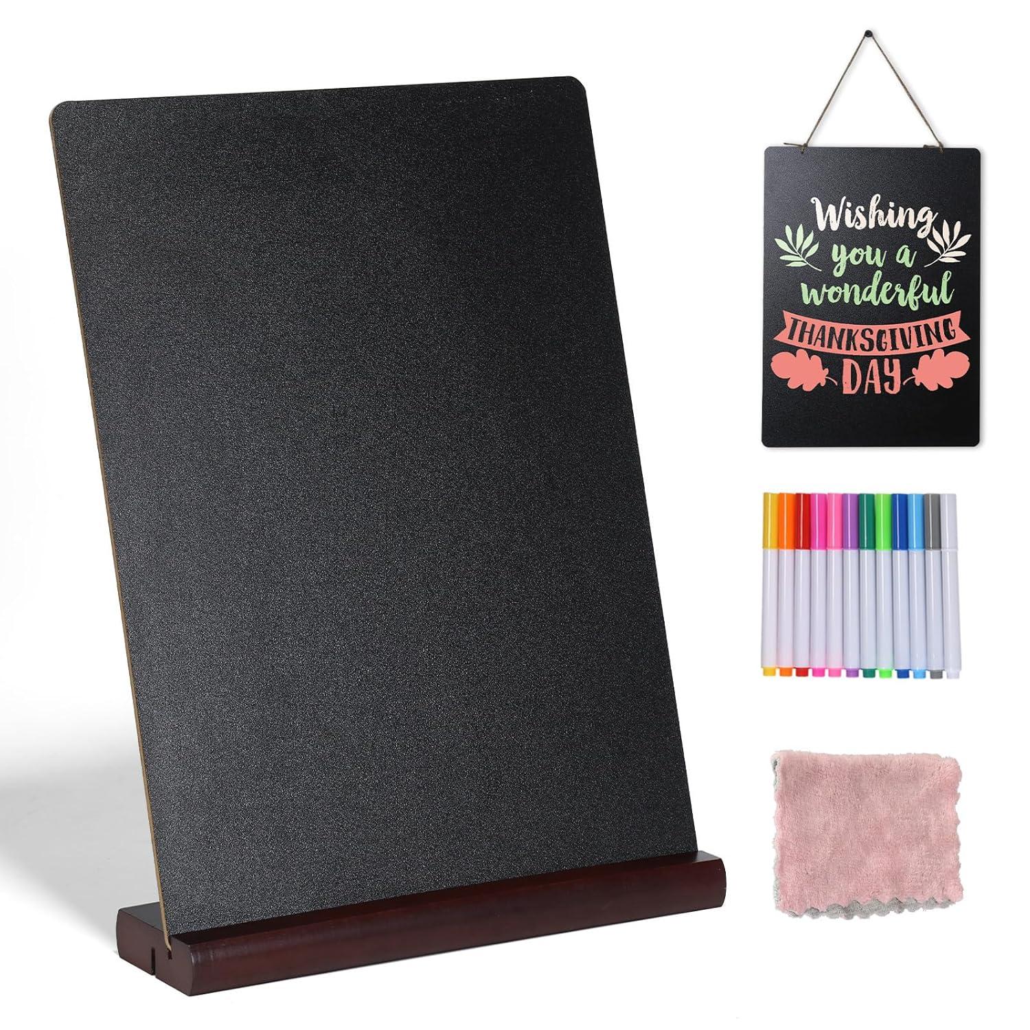 11.7x16.5 Inch Tabletop Chalkboard with Wood Base, Menu Chalkboard Stand, Message Board, Bar and Special Event Decorations, Hanging Double-Sided Chalkboards Sign for DIY Home Decoration-Walnut