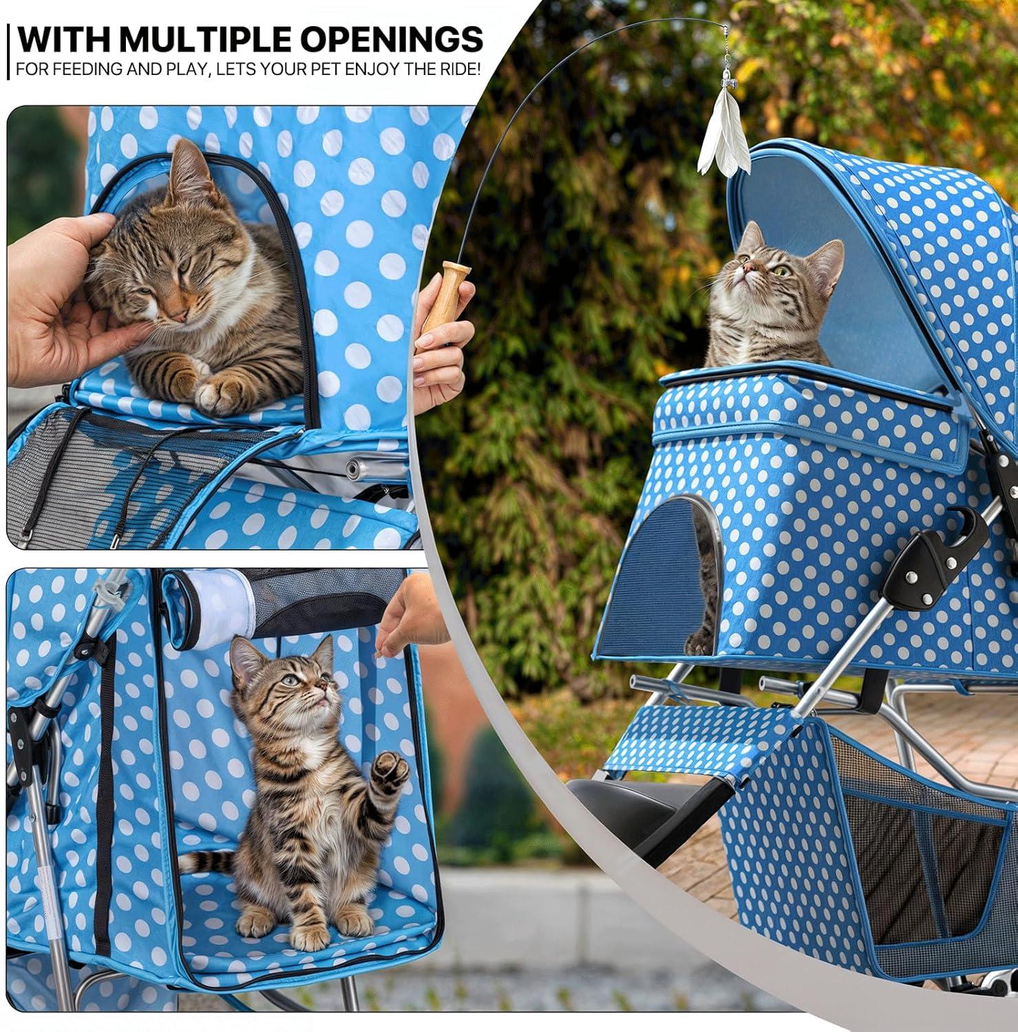 Magshion Foldable Pet Dog and Cat Stroller with Adjustable Canopy Storage Basket and Cup Holder for Small and Medium Pets