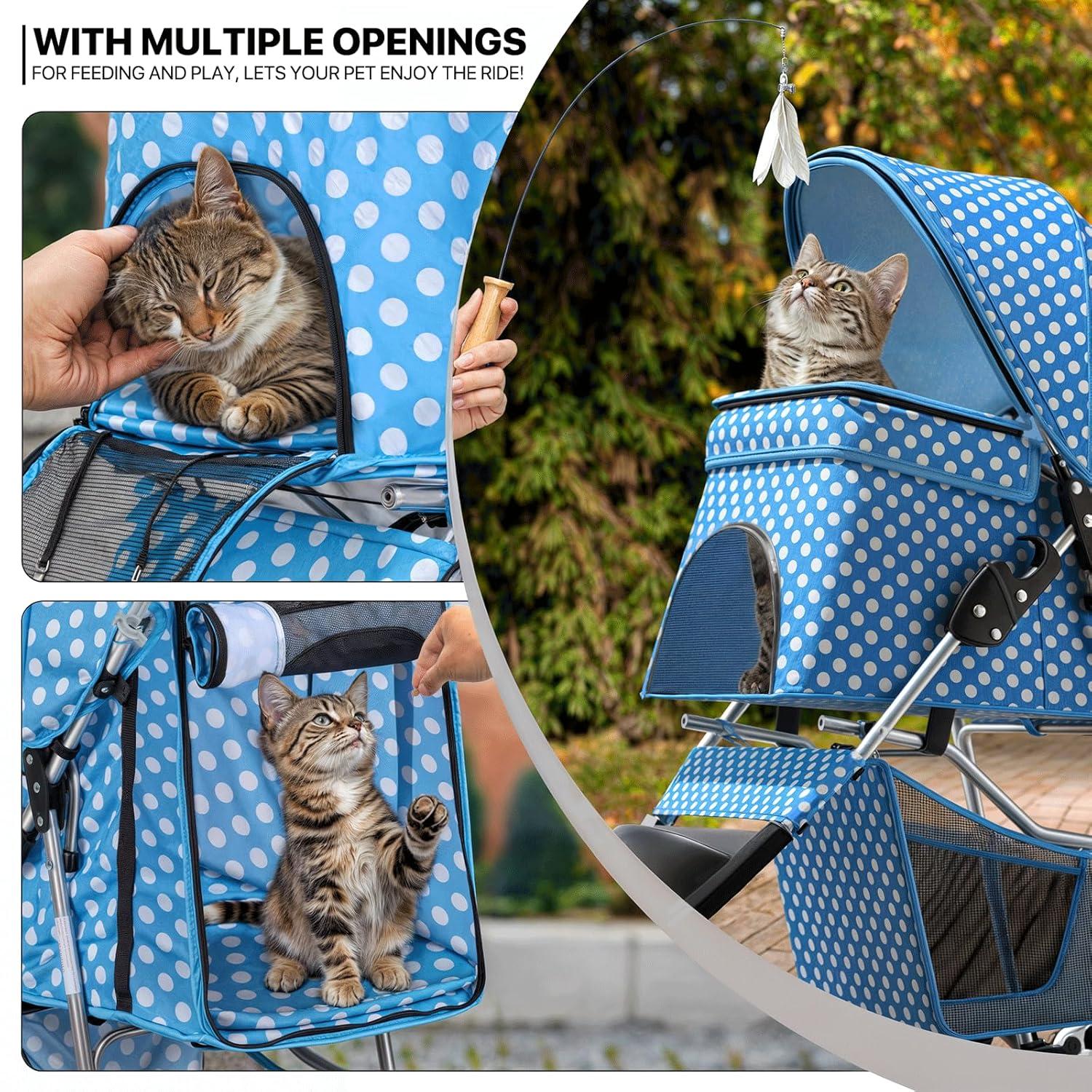Magshion Foldable Pet Dog and Cat Stroller with Adjustable Canopy Storage Basket and Cup Holder for Small and Medium Pets
