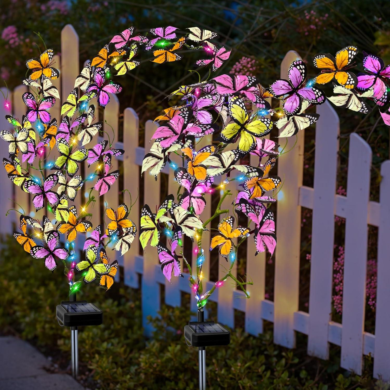 AYUQI 2 Pack Solar Lights, Solar Garden Stake Lights with Butterflies Decoration Outdoor Lights, Waterproof Solar Butterfly Lights for Patio Yard Pathway Garden Decor