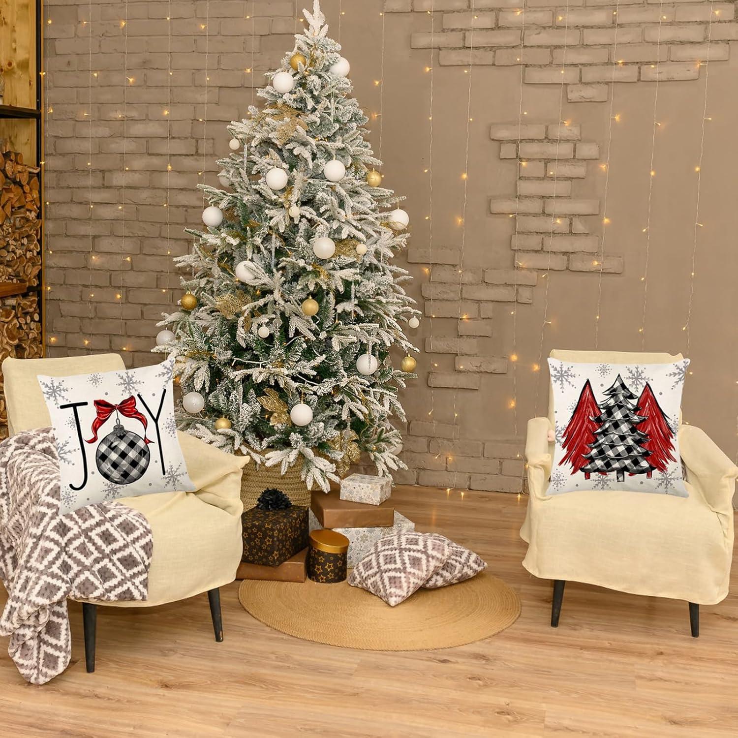 Christmas Decorations Soft Pillowcases 4 pieces 18"x18" Farmhouse Christmas Decorations Cushion Covers for Home Couch Bedroom Bed