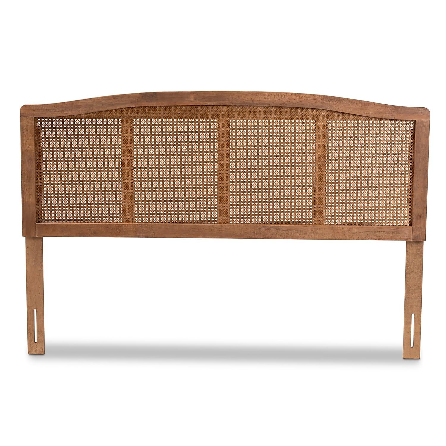 King Marieke Wood Headboard Ash Walnut - Baxton Studio: Mid-Century Synthetic Rattan, Rubberwood Frame