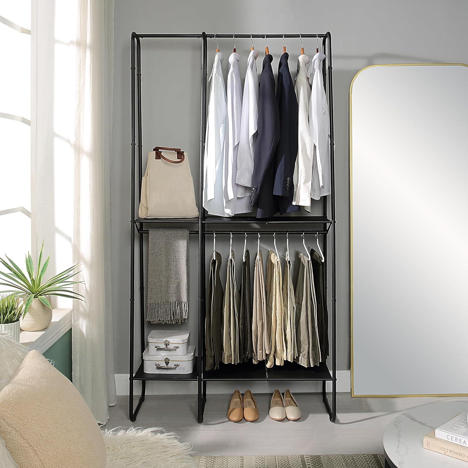 Black Extra-Large Metal Freestanding Clothing Rack with Shelves