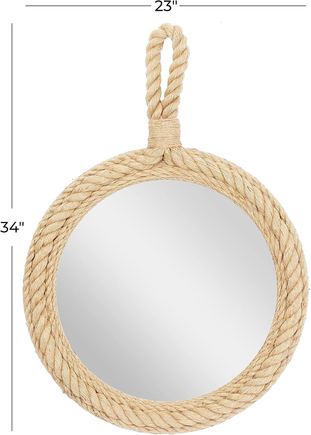 Nautical Round Wood Decorative Mirror with Rope Trim