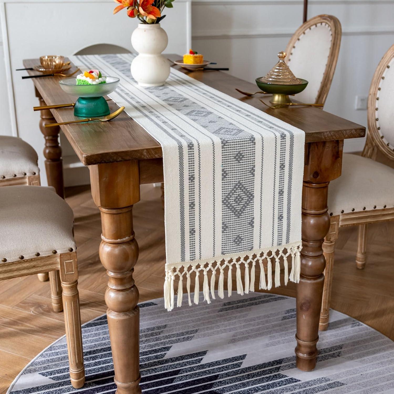 Boho Cotton Woven Table Runner With Tassels