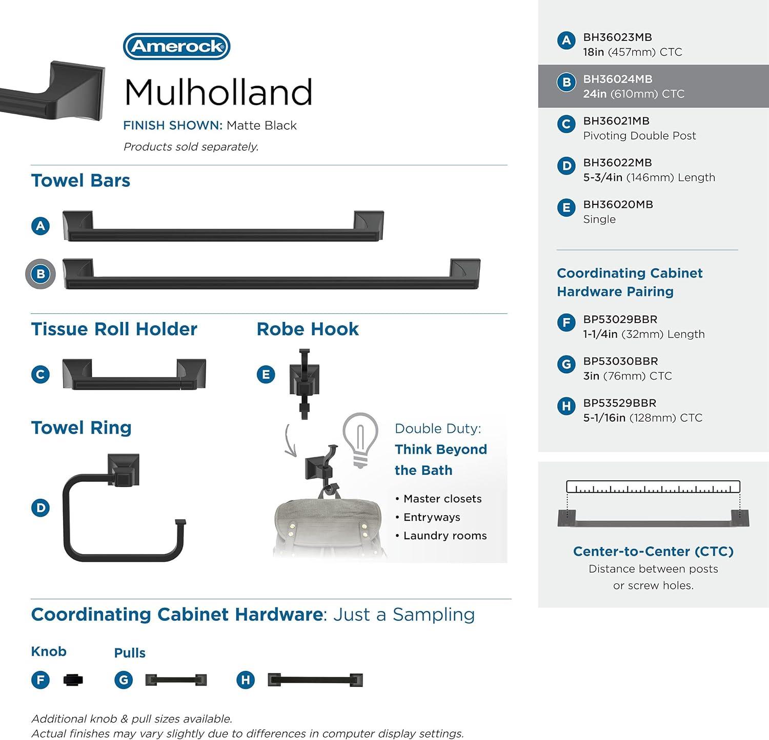 Amerock Mulholland Matte Black 24 inch (610mm) Towel Bar