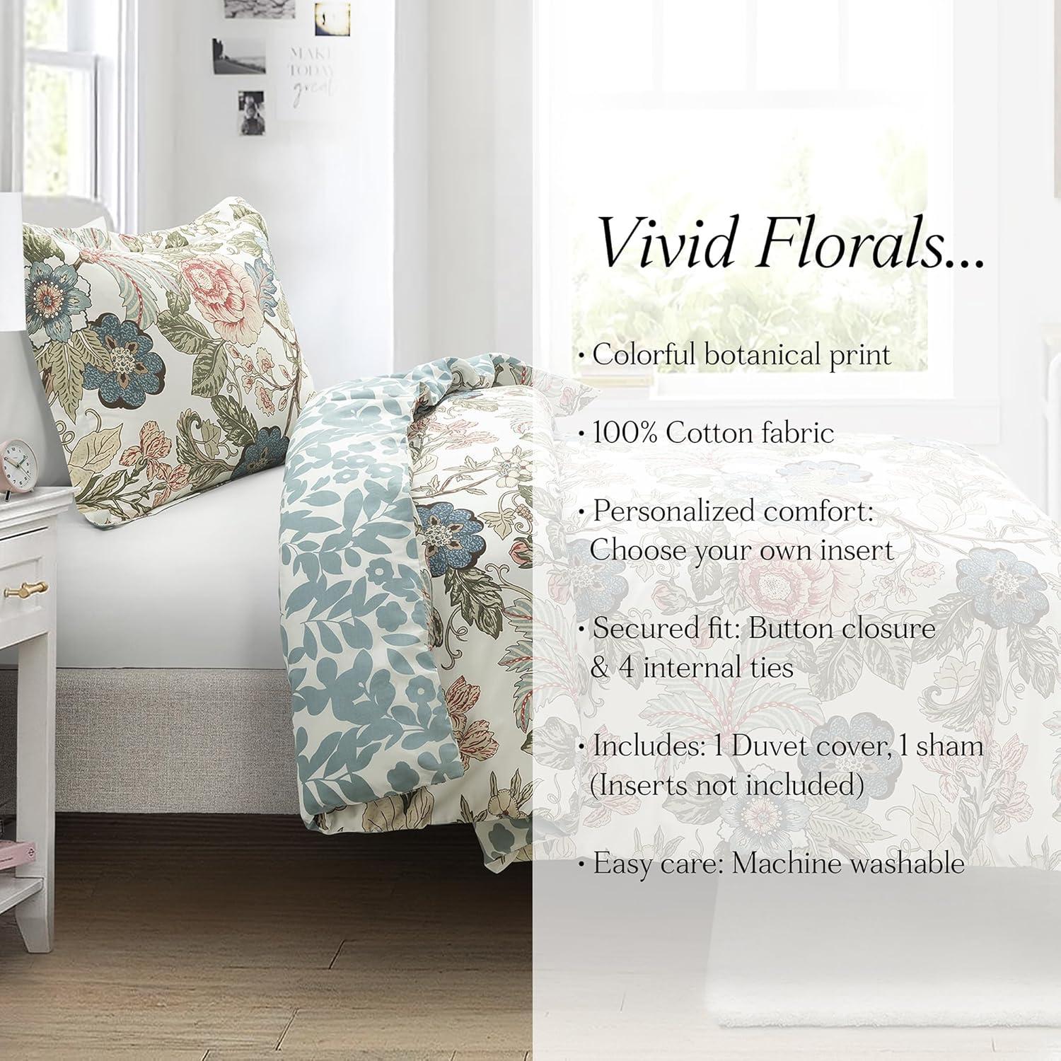 Green/Blue Standard Cotton Reversible 3 Piece Duvet Cover Set