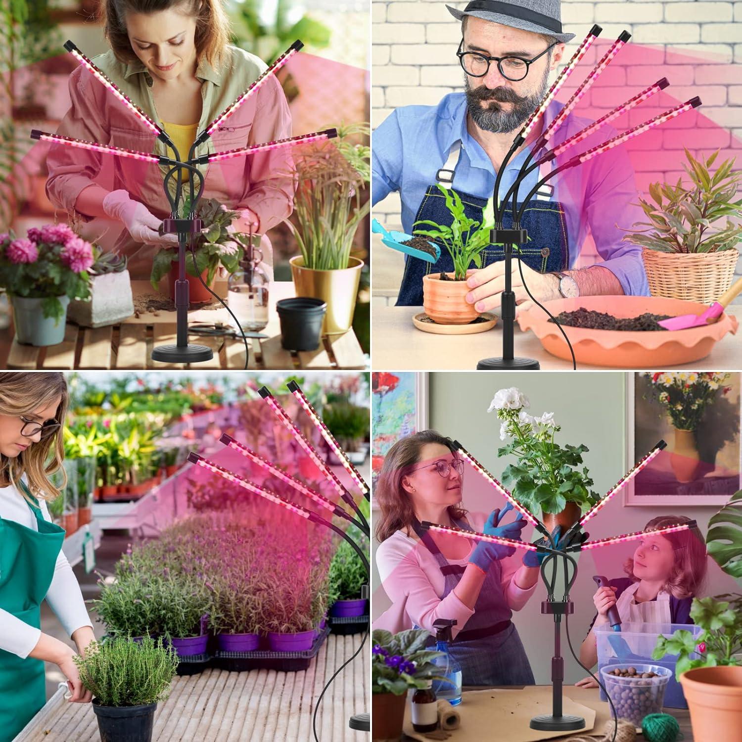 BEACHWATER POOL & SPA, LLC Grow Lights For Indoor Plants, Four Head LED Grow Light With Full Spectrum, Red White Spectrum For Indoor Plant Lamp, Adjustable Gooseneck, Suitable For Vegetation