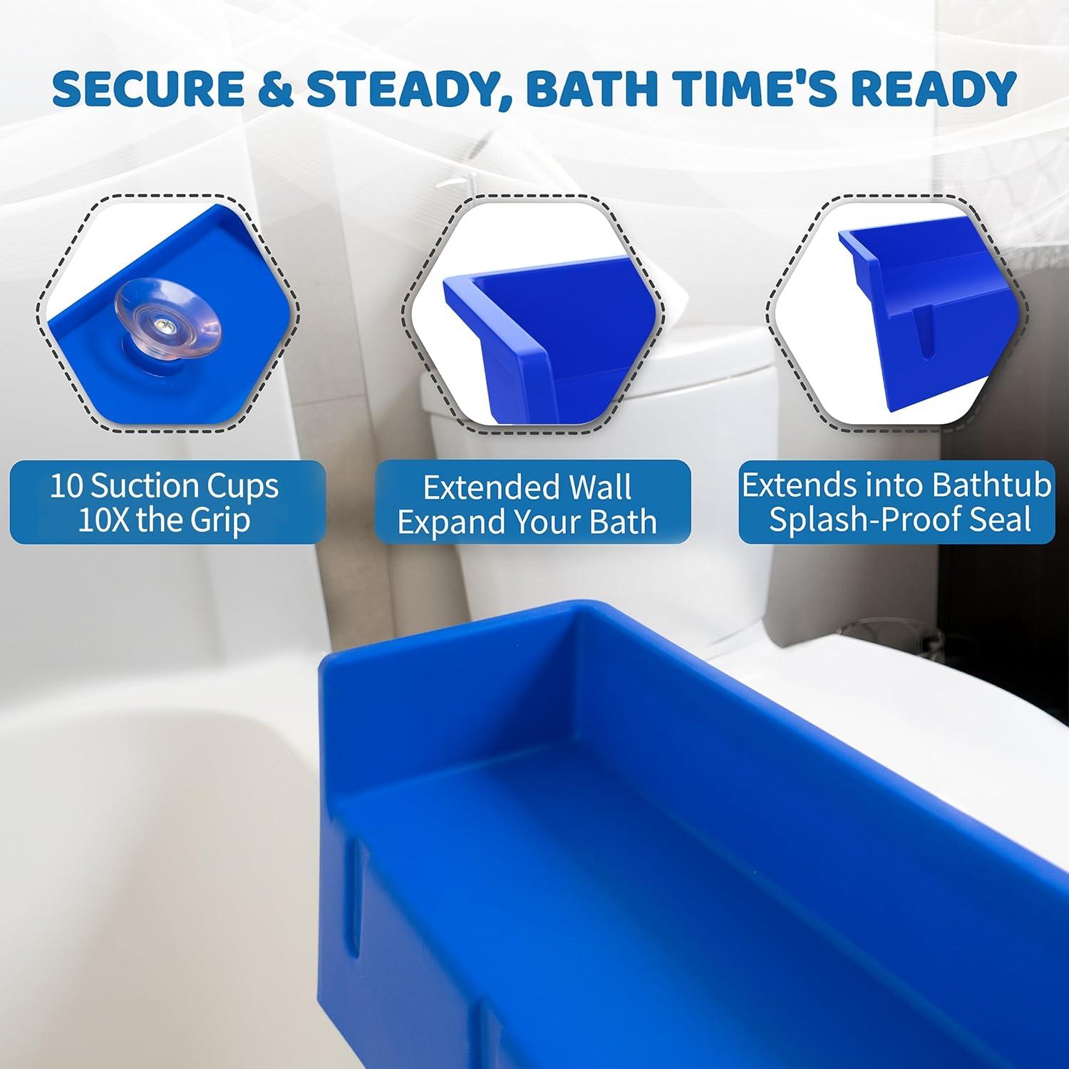Tub Topper® Bathtub Splash Guard & Bath Shelf for Kids – Toddler Bath Tray, Bath Toys Storage & Ledge Organizer – Splash Guard for Bathtub with Suction Cups – Kids Bathroom Accessories (Blue)