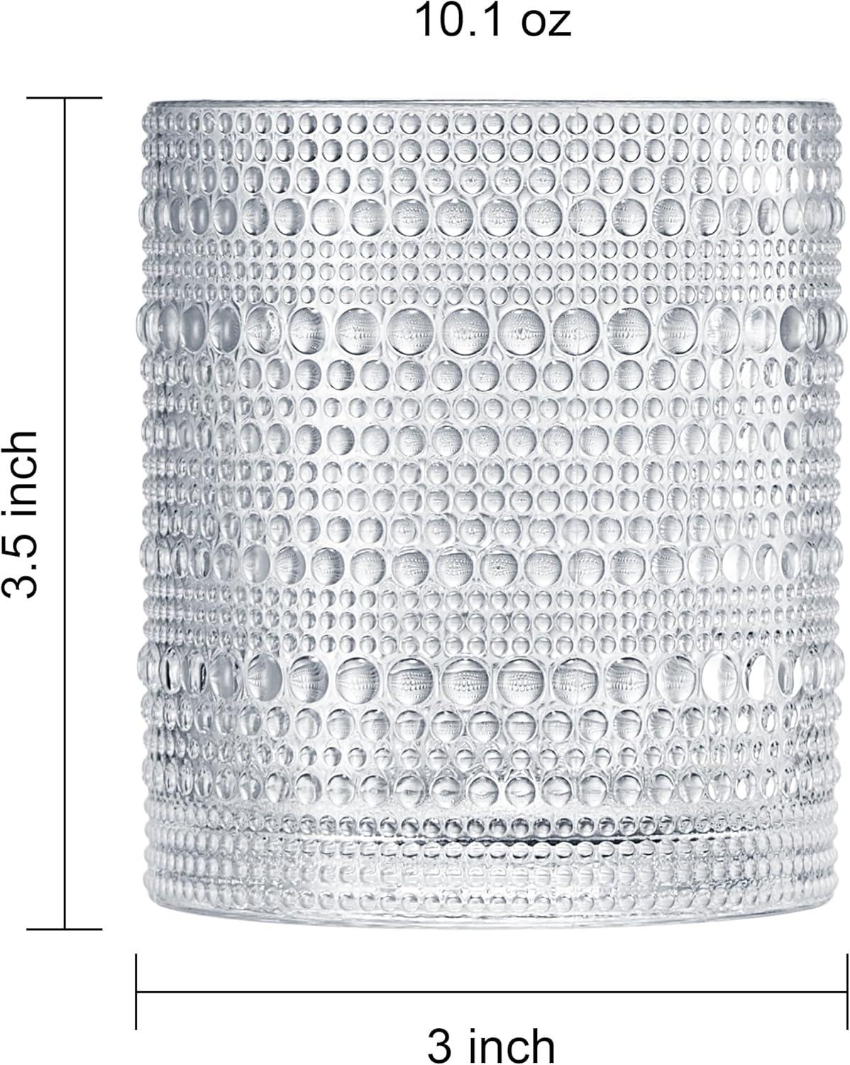 Khen Plastic Hobnail Drinking Glasses Set of 4 Clear Cups 14oz, Shatterproof & Unbreakable Acrylic Beaded Design, BPA-Free, Dishwasher Safe Indoor/Outdoor Drinkware for Water, Juice, Cocktails