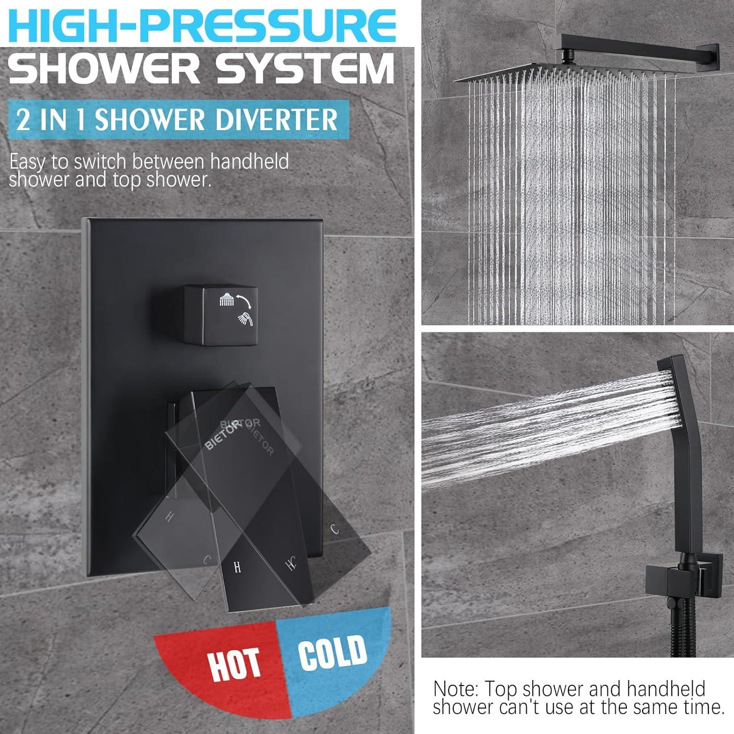 Bathroom Shower Faucet Set, 10 Inch Rainfall Shower Head With Handheld Combo, Wall Mounted Shower System Shower Fixtures With Pressure-Balanced Valve,