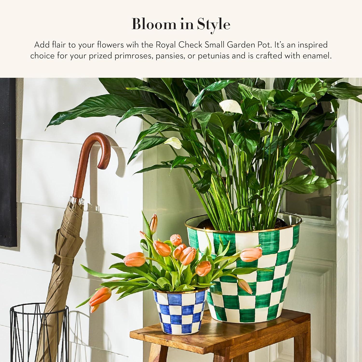 Small Blue and White Painted Enamel Garden Pot