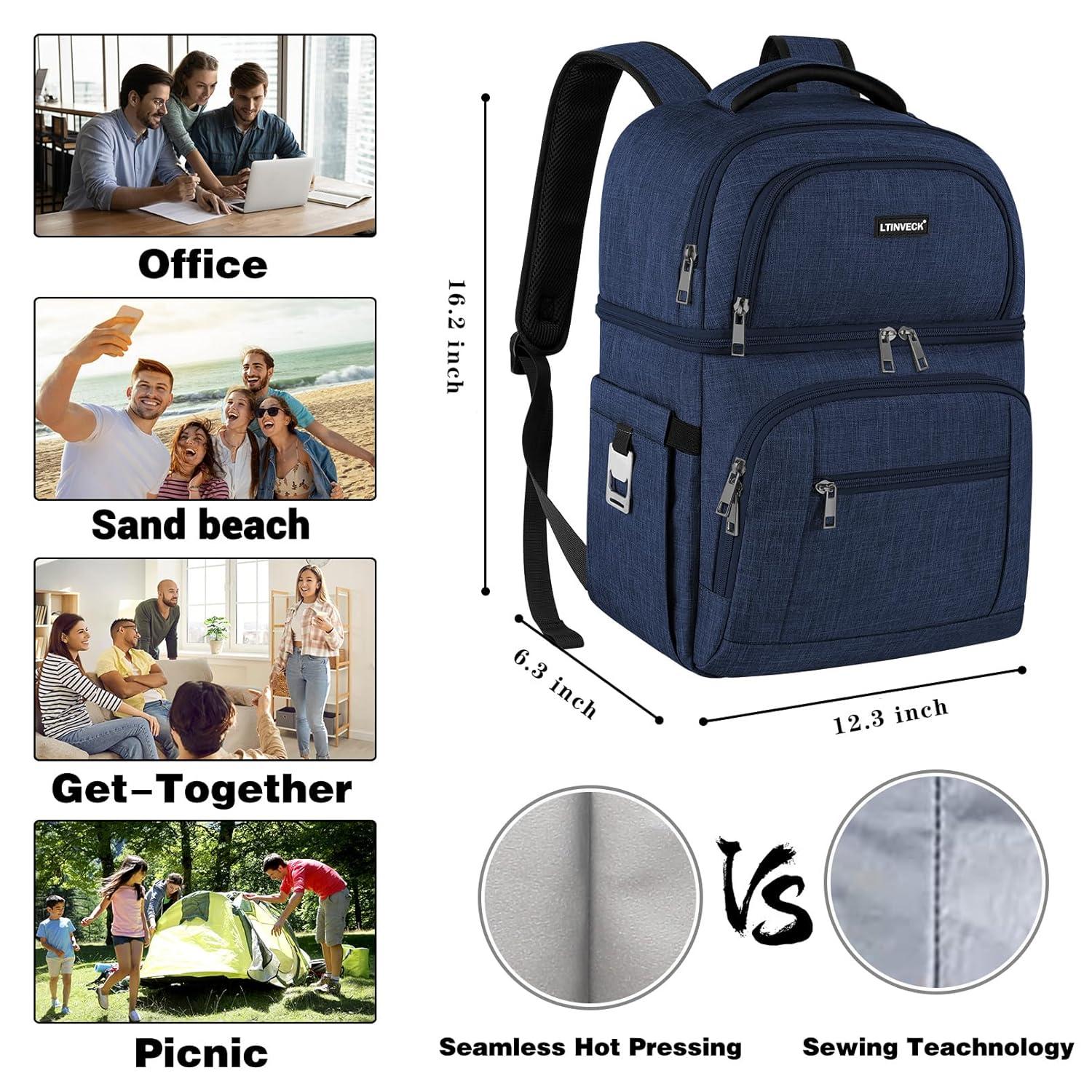 Cooler Backpack,Insulated Backpack Cooler Leakproof Double Deck Cooler Bag for Men Women RFID Lunch Backpack