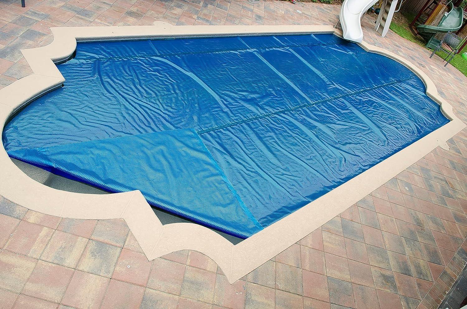 SunHeater Heavy Duty Pool Solar Cover 16 ft. x 24 ft. Rectangular Blue In Ground Solar Pool Blanket 12 Mil