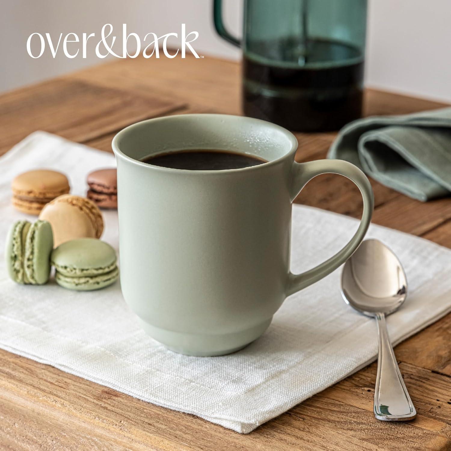 over&back Rimmed 16oz Semi-Matte Hand-Finished Stoneware Mugs, Set of 4