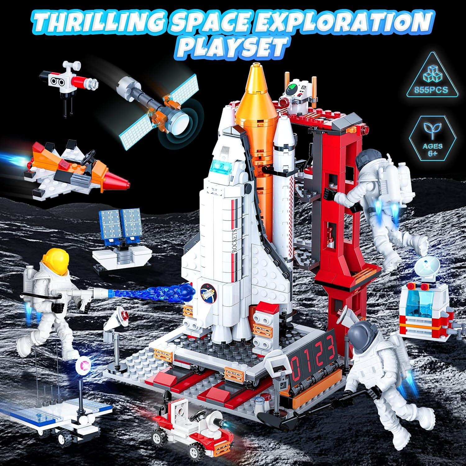 Space Exploration Shuttle Toys for 6 7 8 9 10 11 12 Year Old Kids, Girls, Boys, 12-in-1 STEM Projects Rocket Building Toy Kit with 3 Astronauts, Airplane Rocket Set, Gift idea for Ages 6 +, 885 Pcs