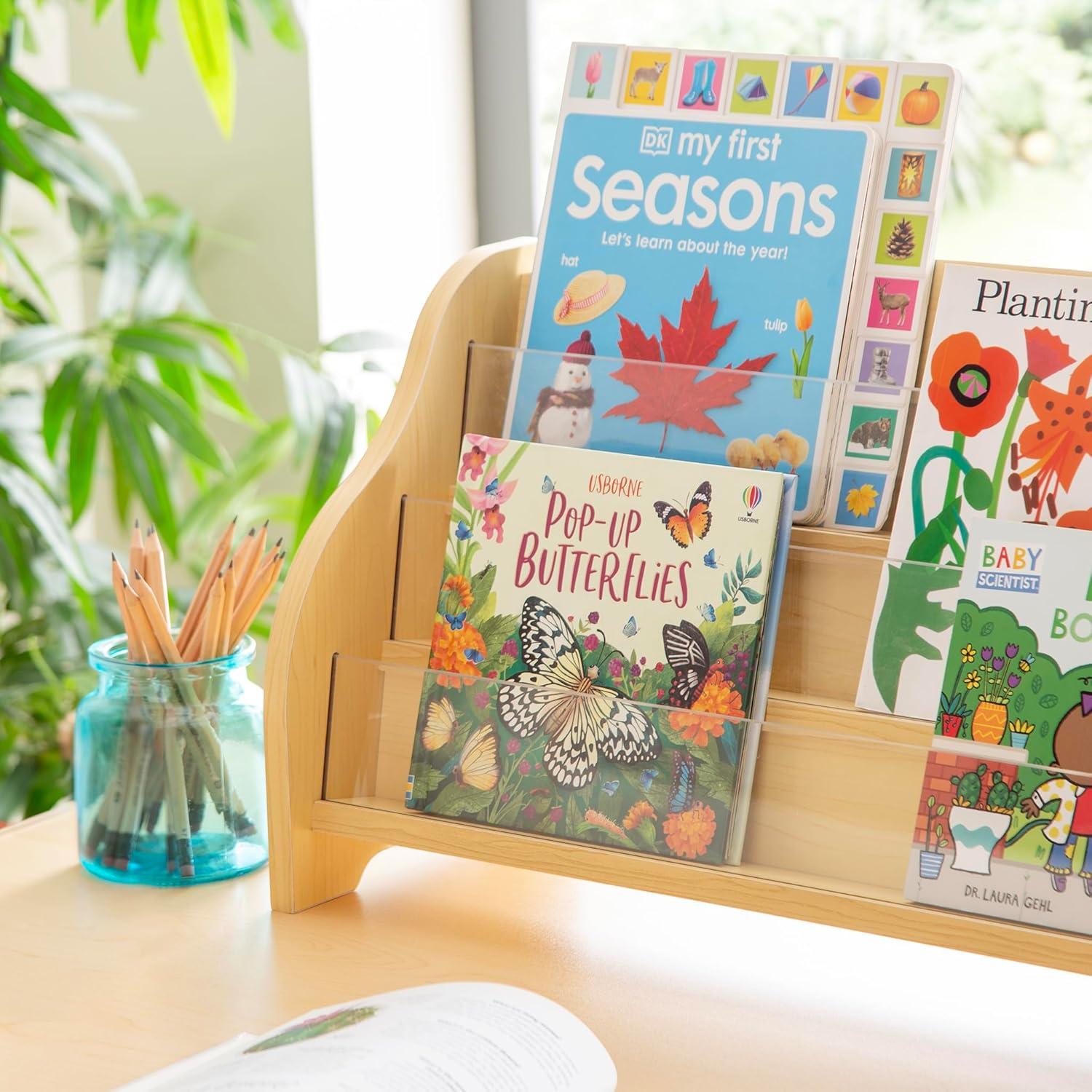 Guidecraft Tabletop Book Display - Natural: Kids Classroom Book and Literature Display and Book Storage