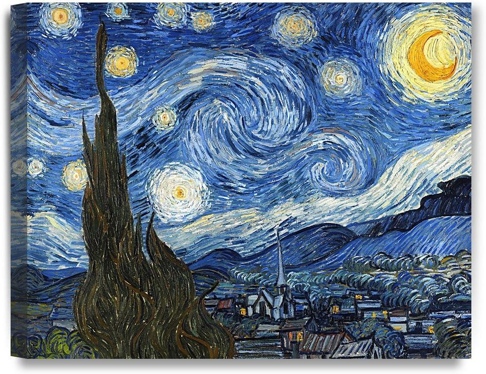 DECORARTS - Starry Night, Vincent Van Gogh Art Reproduction. Giclee Canvas Prints Wall Art for Home Decor. 20x16"