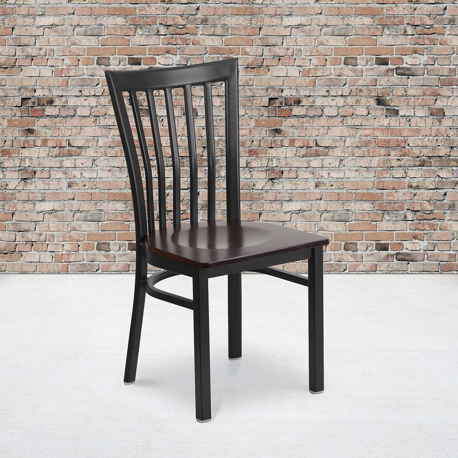 Flash Furniture 2 Pack HERCULES Series Black School House Back Metal Restaurant Chair - Walnut Wood Seat