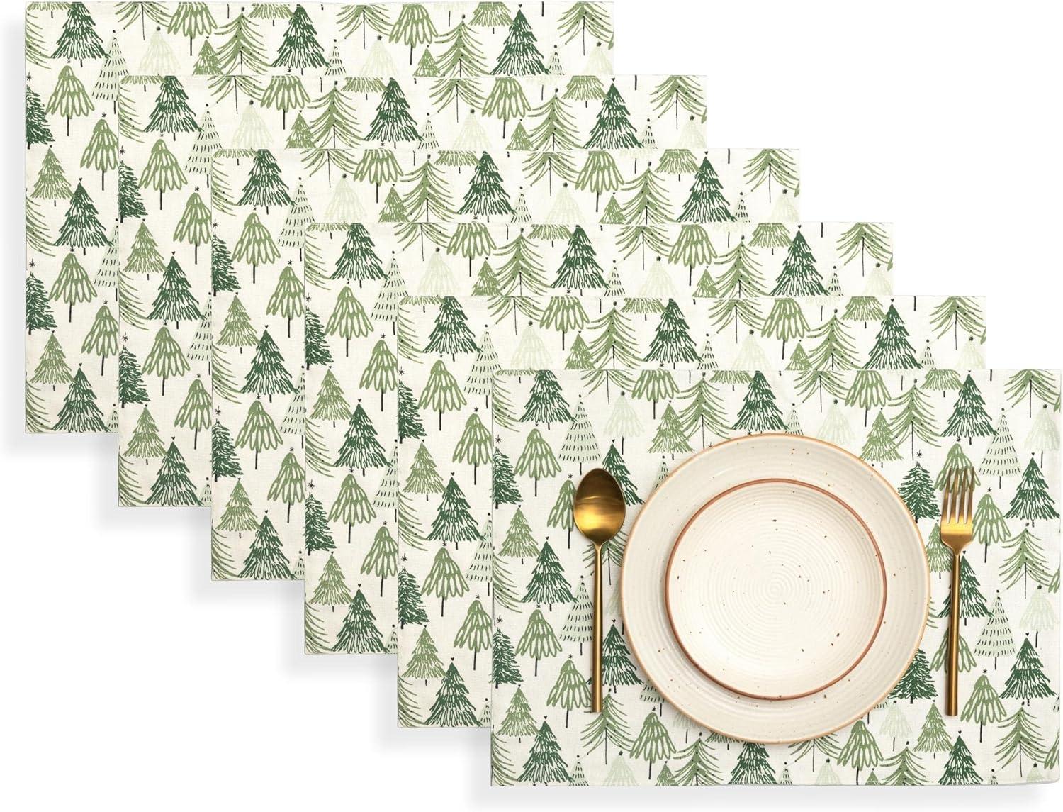 Folkulture Woven Placemats Set of 6, 100% Cotton Table Placemats Heat Resistant, Washable for Boho or Farmhouse Decor 14" x 19" (Christmas Story)