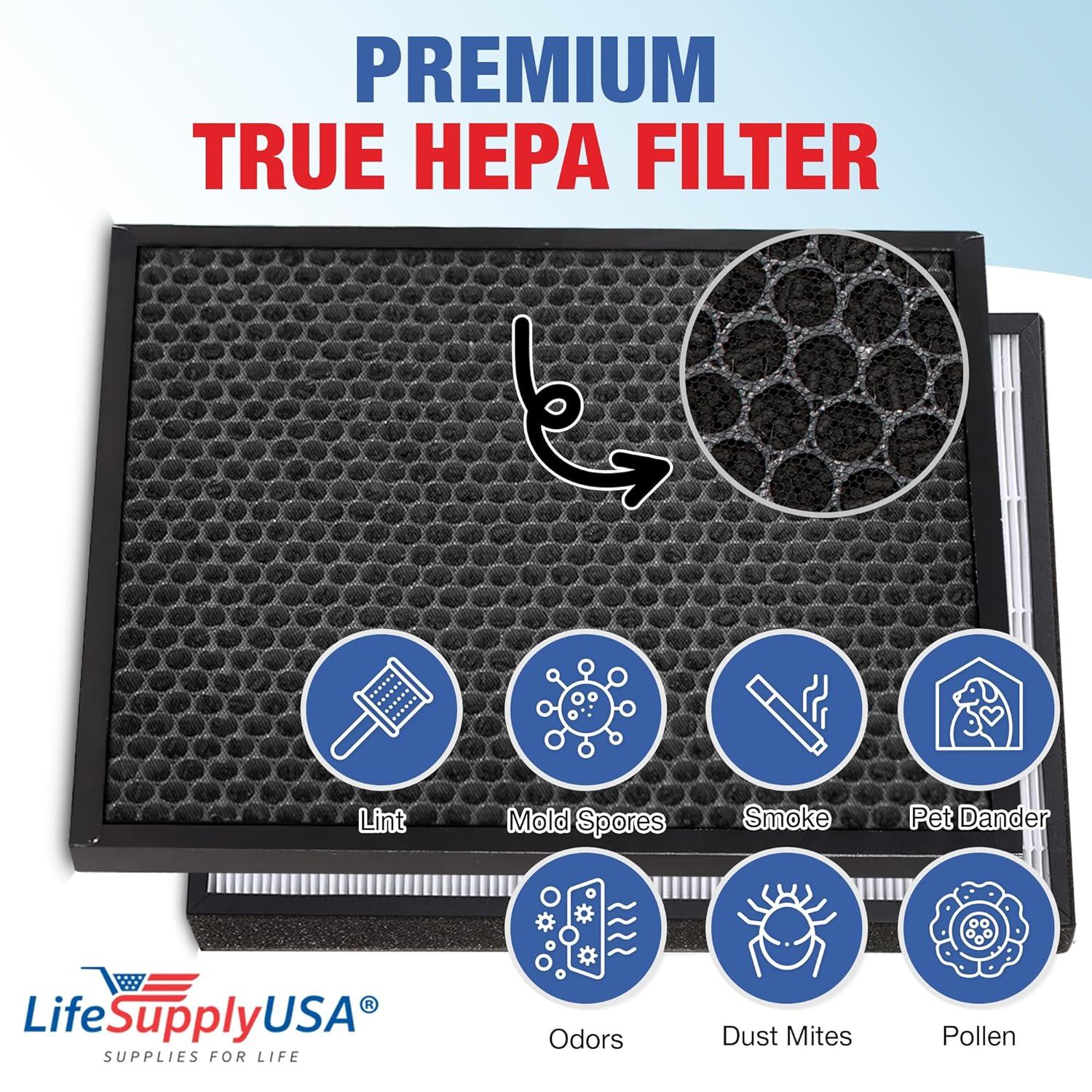 LifeSupplyUSA 2-in-1 True HEPA Air Cleaner Replacement Filter + Activated Carbon Charcoal Compatible with Hathaspace HSP001 Smart Air Purifiers
