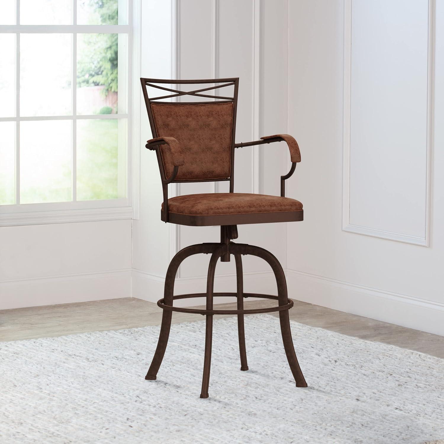 Bridgetown Tilt Base Barstool - Aged Bronze - Hillsdale Furniture: 360 Swivel, Metal Frame, Faux Leather Upholstery