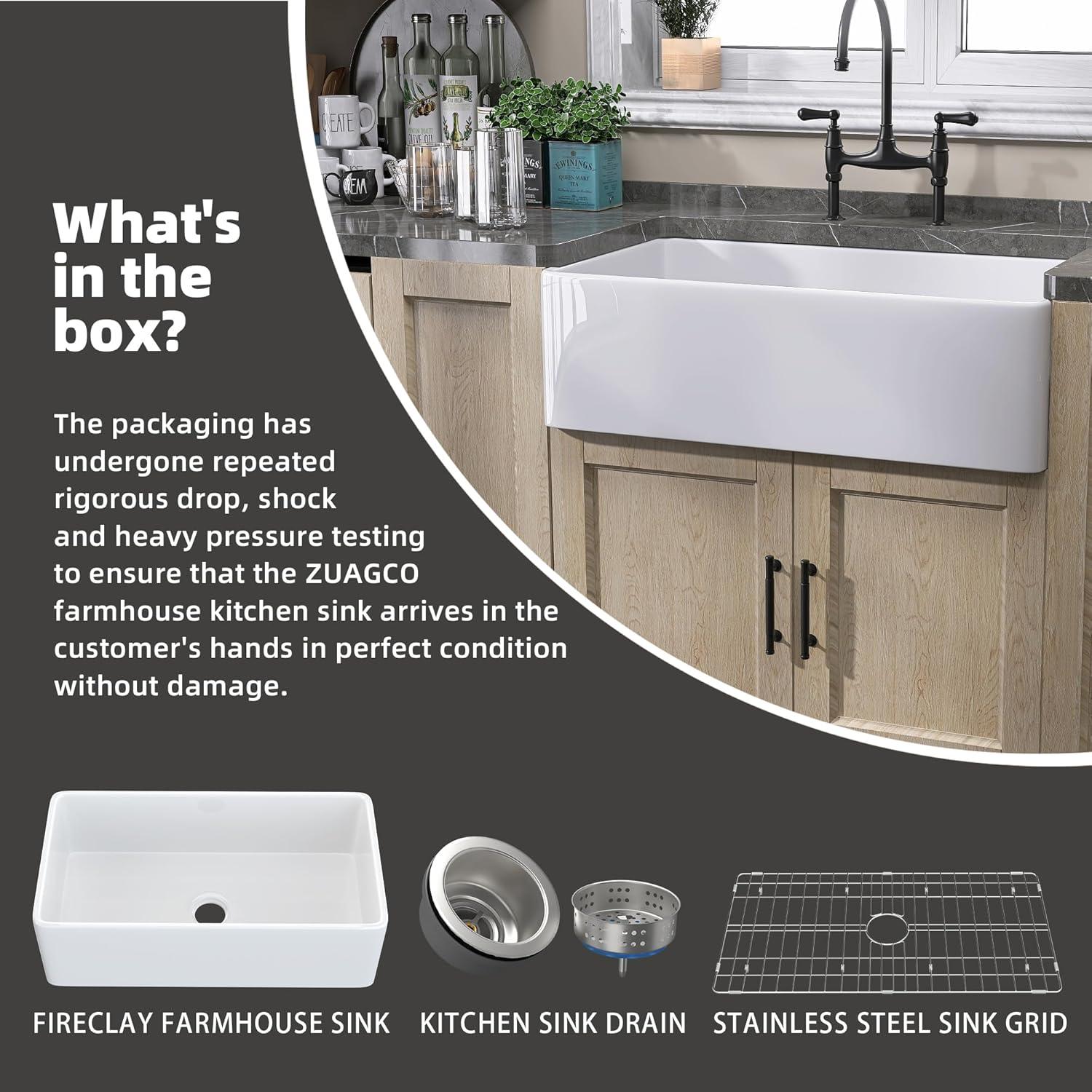 Small Farmhouse Sink 24 X18 White Fireclay Undermount Kitchen Sinks Deep Single Bowl Drop in Modern Apron Front Farm Sink For Kitchen with Protective Bottom Grid and Strainer