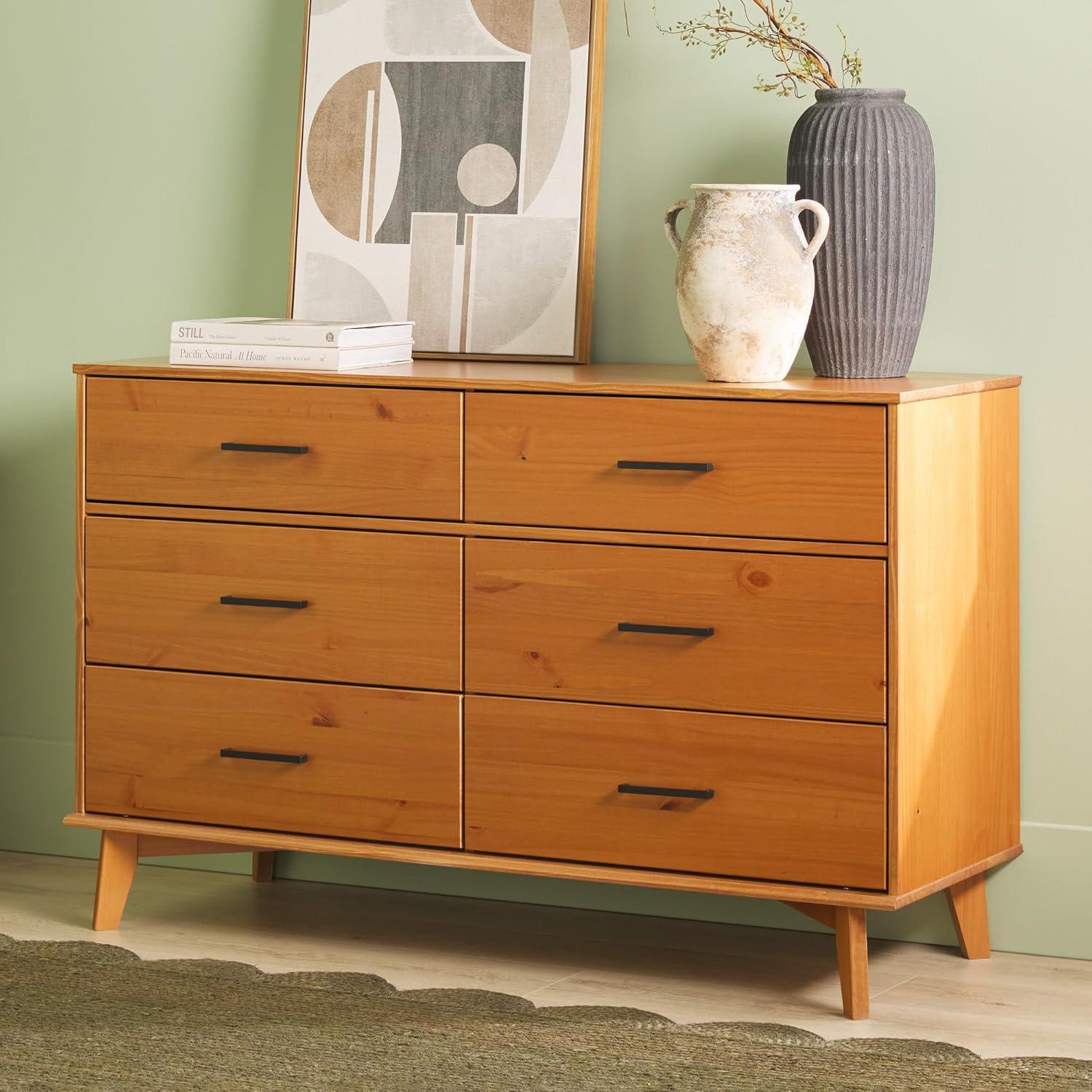 Modern Solid Wood 6-Drawer Dresser with Metal Handles