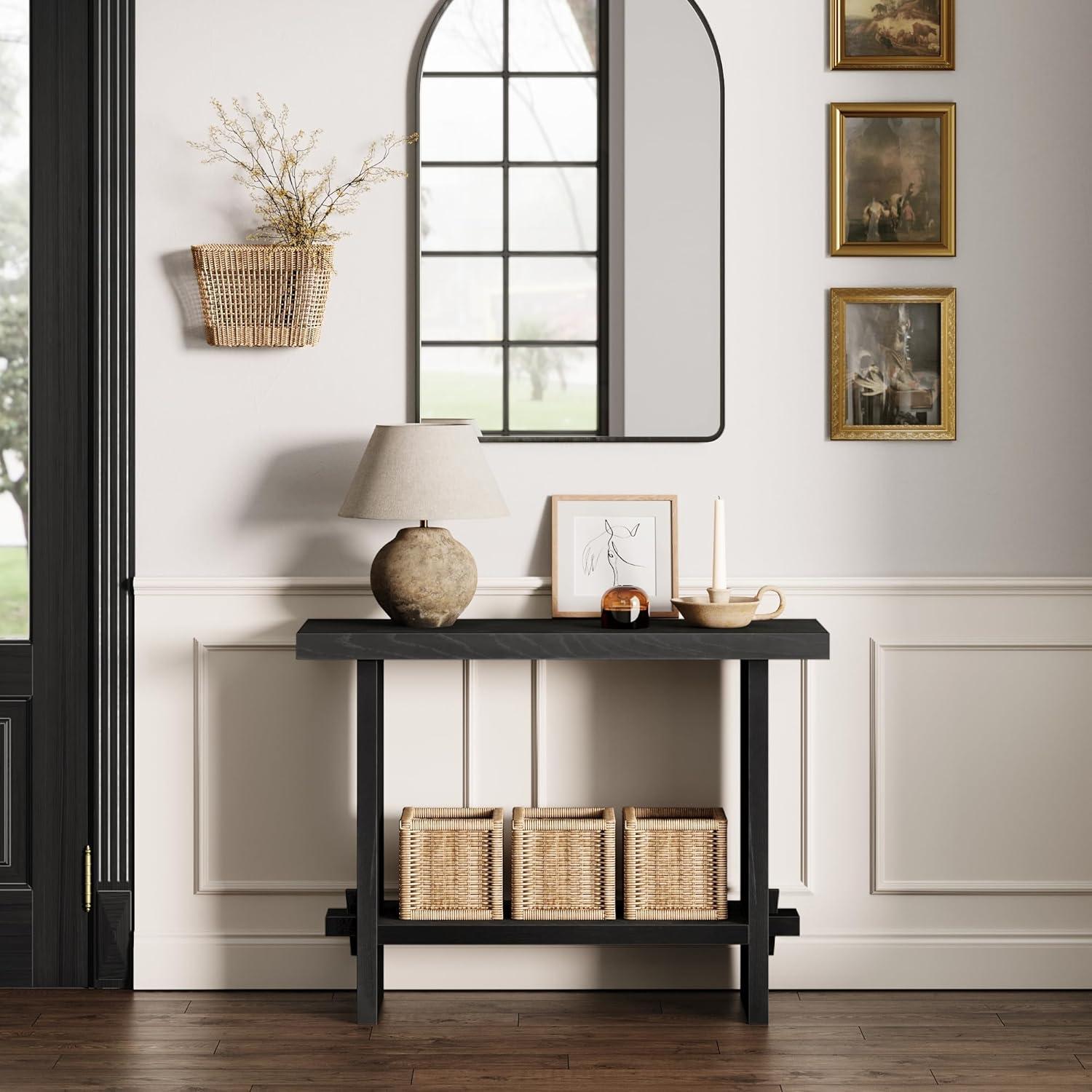 Virgo Black Oak Wood Console Table with Storage