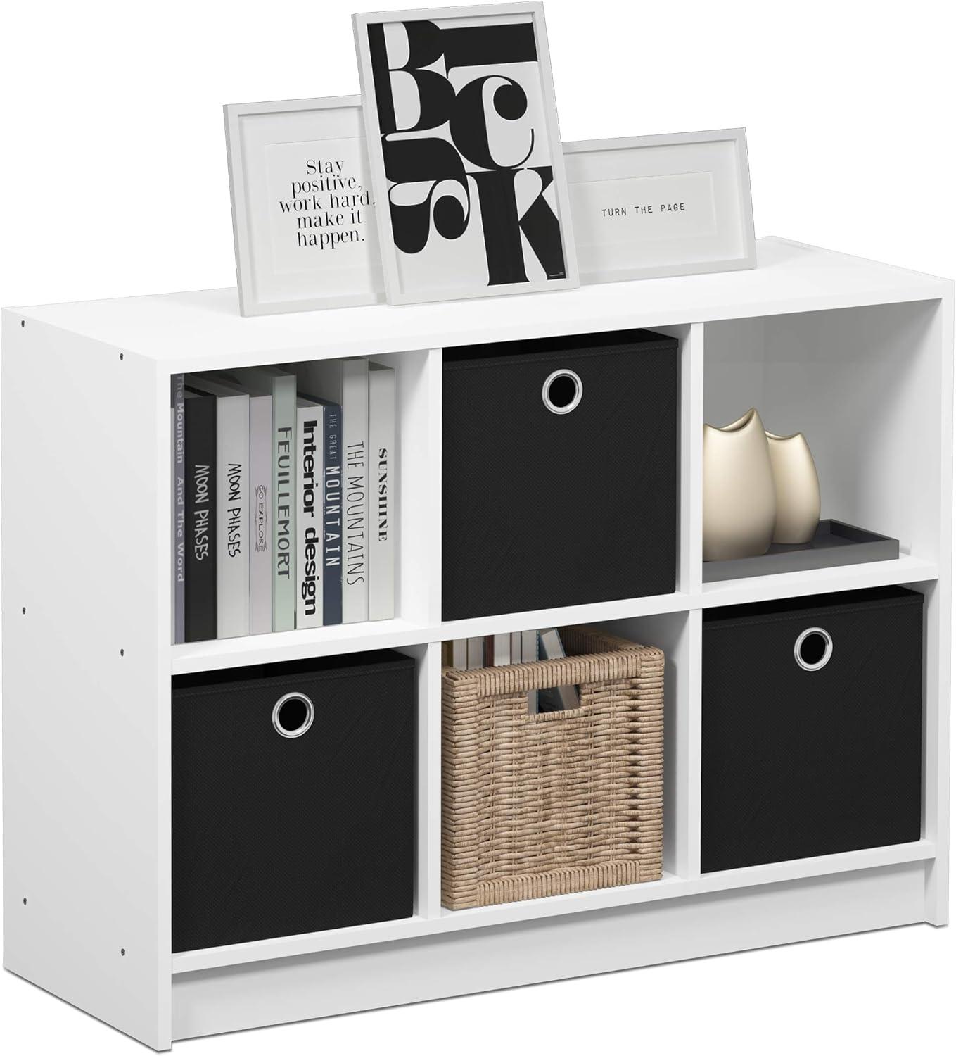 Furinno Basic 6 Cube Storage Organizer Bookcase with Bins, White/Black