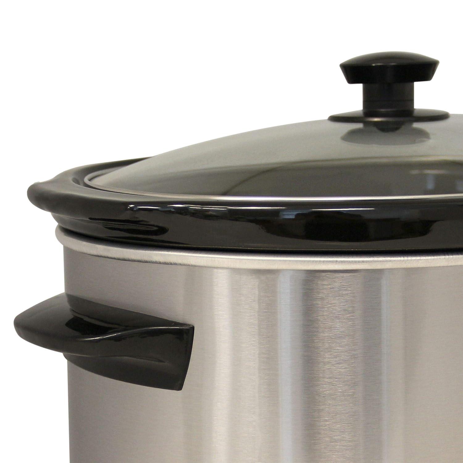 Silver 6-Quart Stainless Steel Oval Slow Cooker with Glass Lid