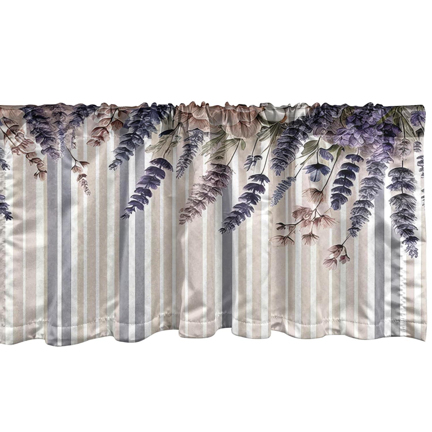 Ambesonne Ambesonne Lavenders Valance Pack of 2 Modern Vertical Stripes Pale Mauve Dark Indigo