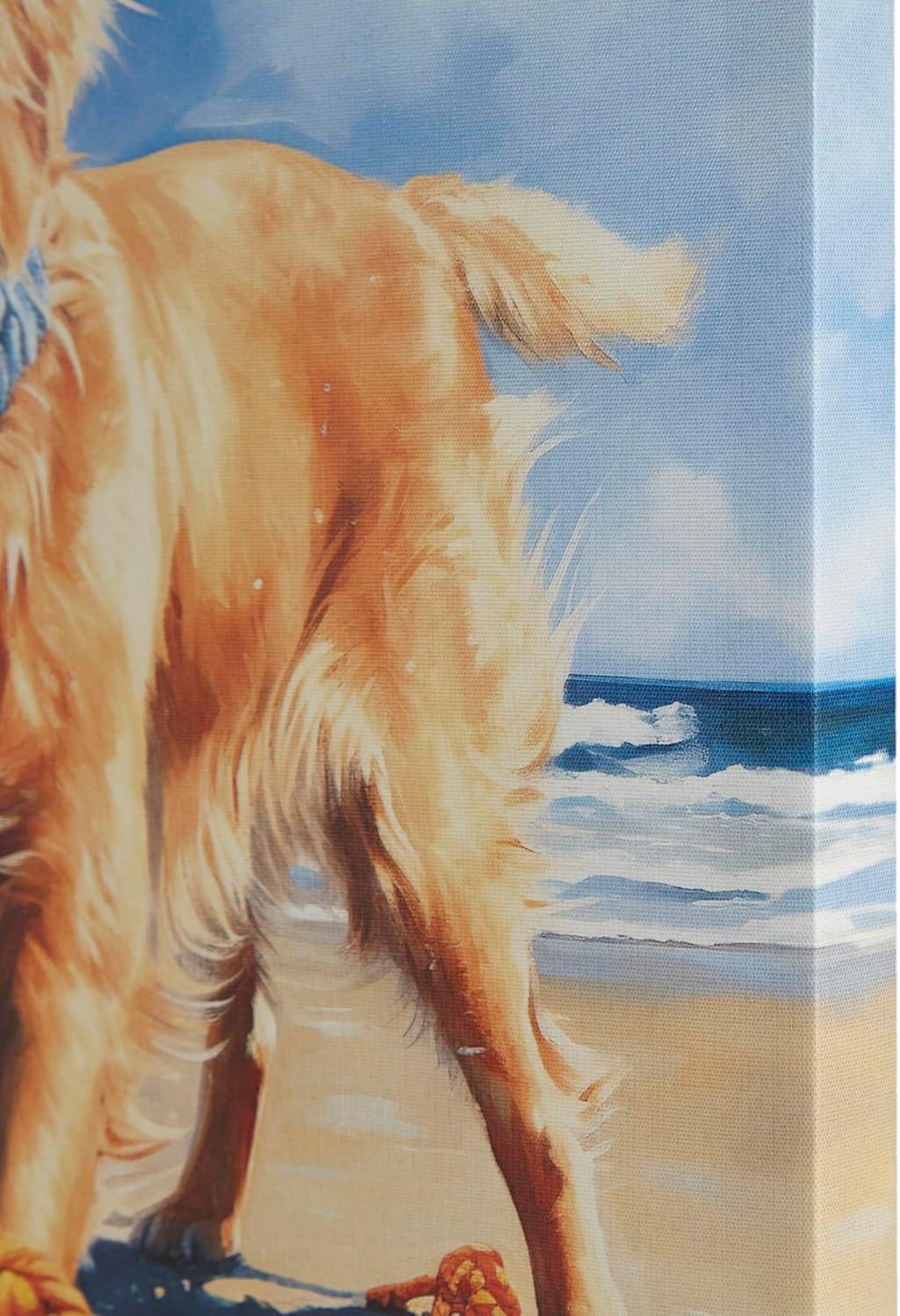 Madison Park 16"x16" Beach Playful Lively Dogs Print Canvas Wall Decor Art Golden Retriever Blue: Farmhouse Style