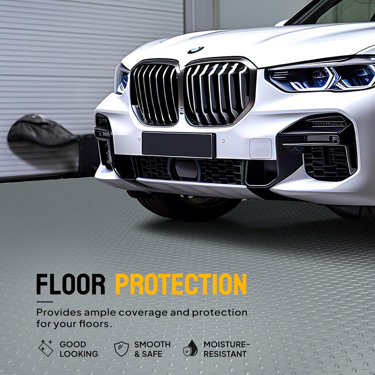 TUFFIOM 7.5 x 17 FT Garage Floor Mat, Thickened Diamond Plate PVC Garage Flooring Roll for Under Car Parking Protect, Floor Mats for Garage, RV Trailer Flooring, Water/Stain Resistant