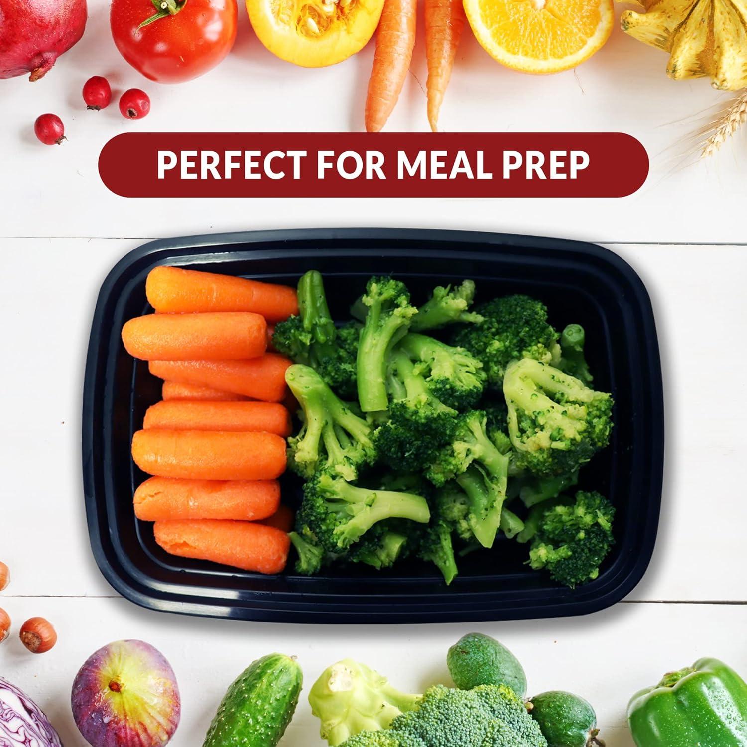 Reli. Meal Prep Containers 24 oz. | 50 Pack | 1 Compartment Food Container w/Lids | Microwavable Food Storage, To Go | Black Reusable Bento Box/Lunch Box for Meal Prep