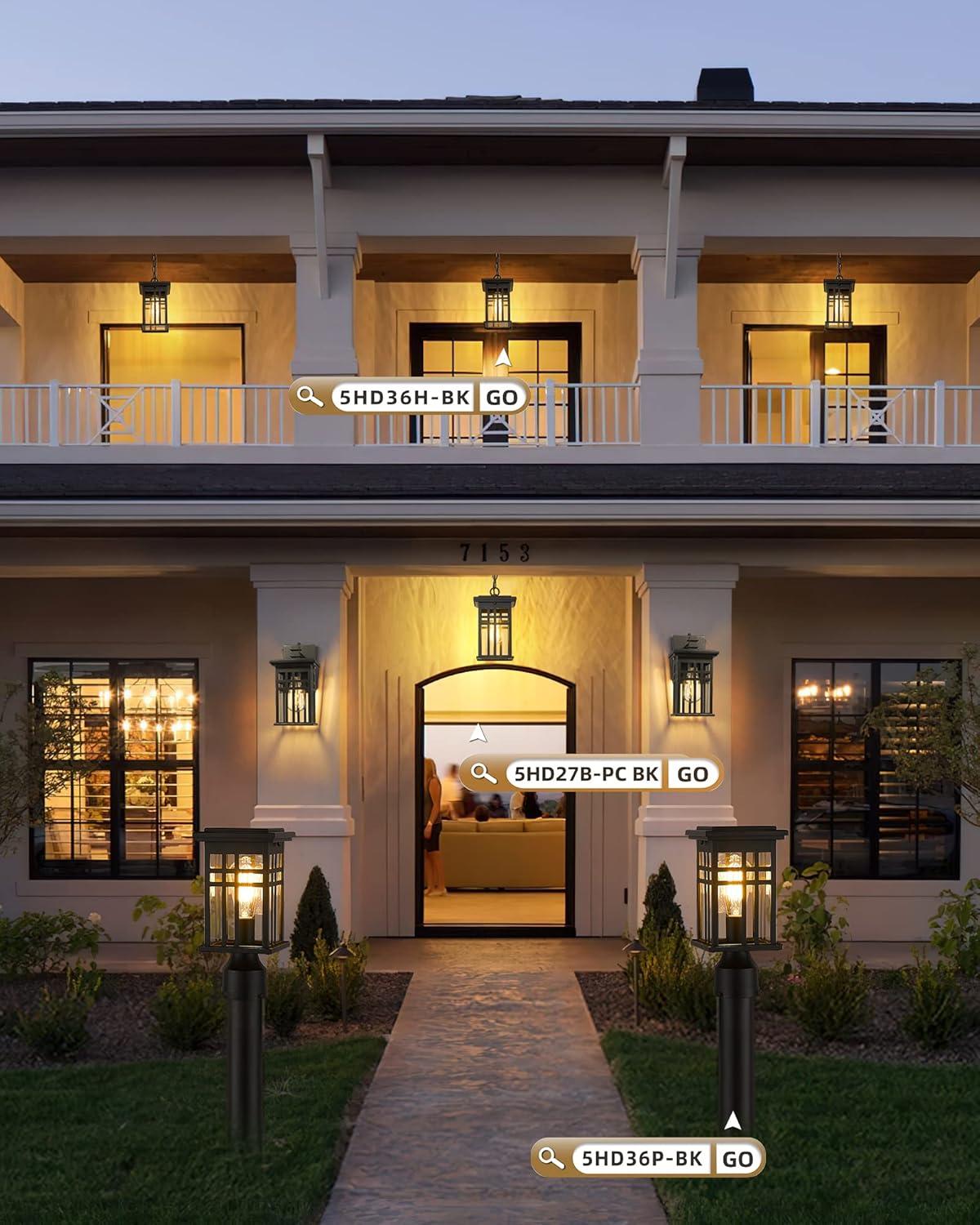 Black Modern Outdoor Wall Lanterns with Tempered Glass Shade, 9.76''