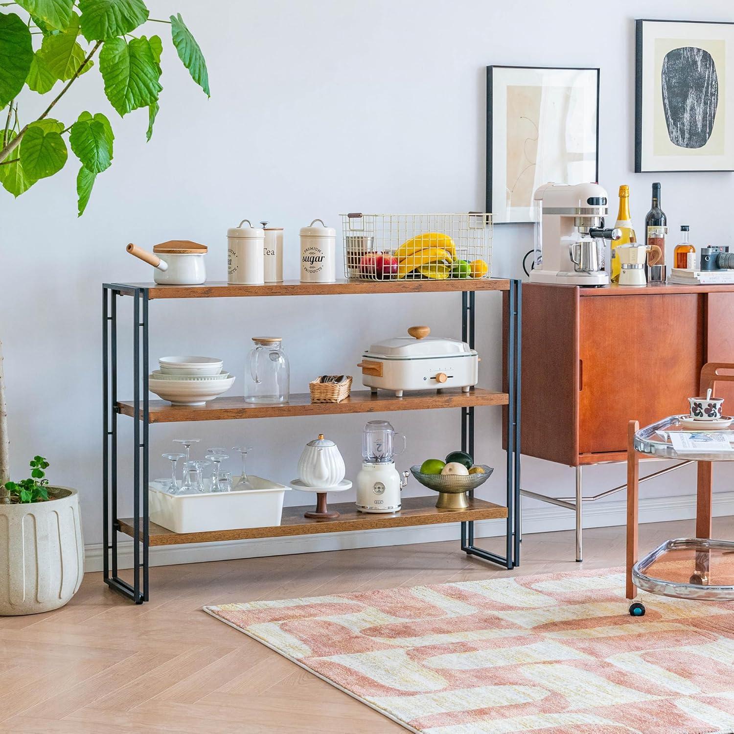 Rustic Brown 3-Tier Wood and Metal Industrial Bookshelf