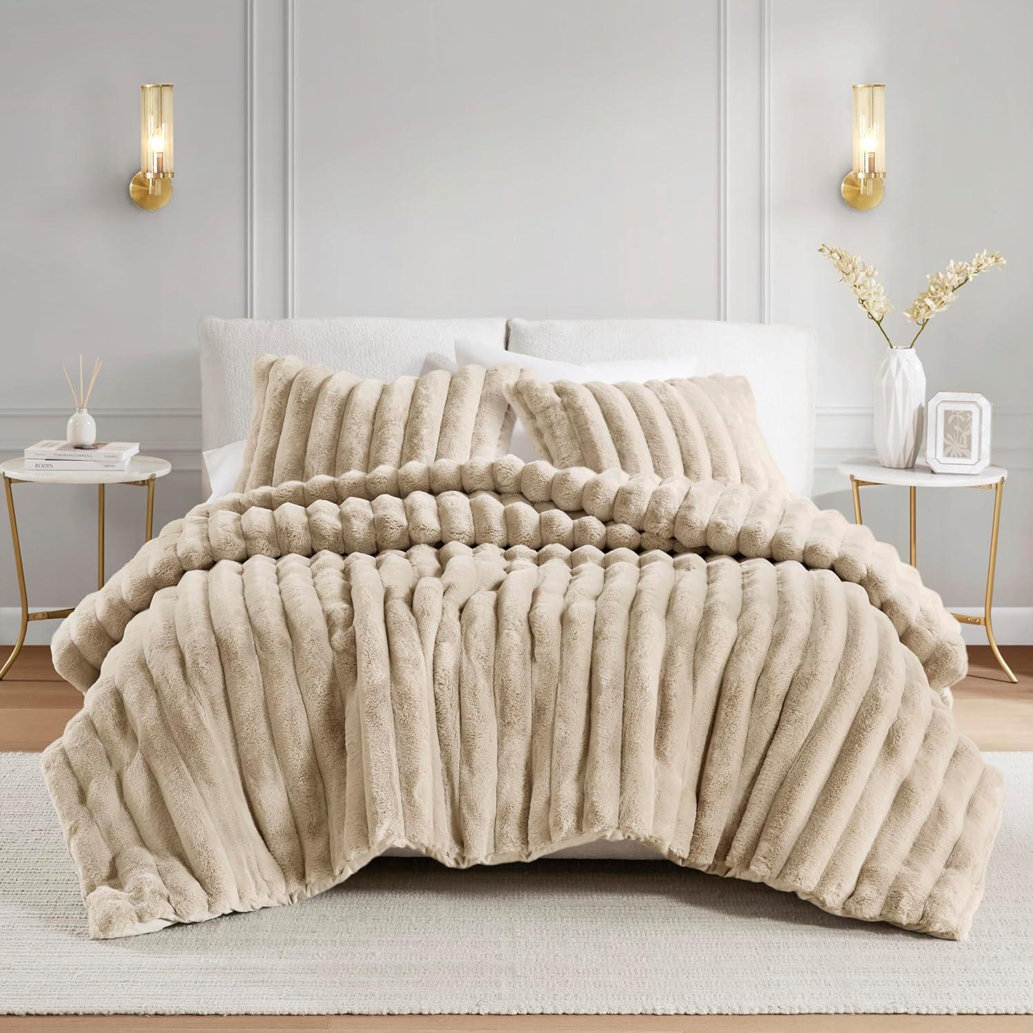 Taupe Full Faux Fur Reversible Comforter Set