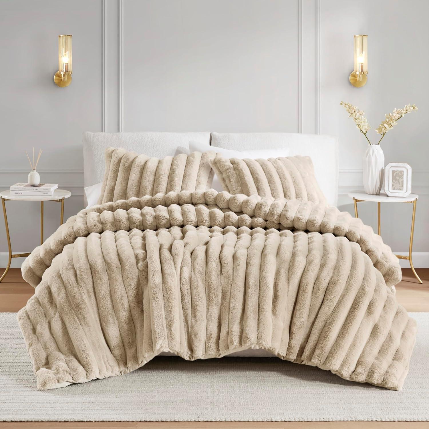 Madison Park Jasmine 3 Piece Ultrasoft Faux Fur Ribbed Comforter Set