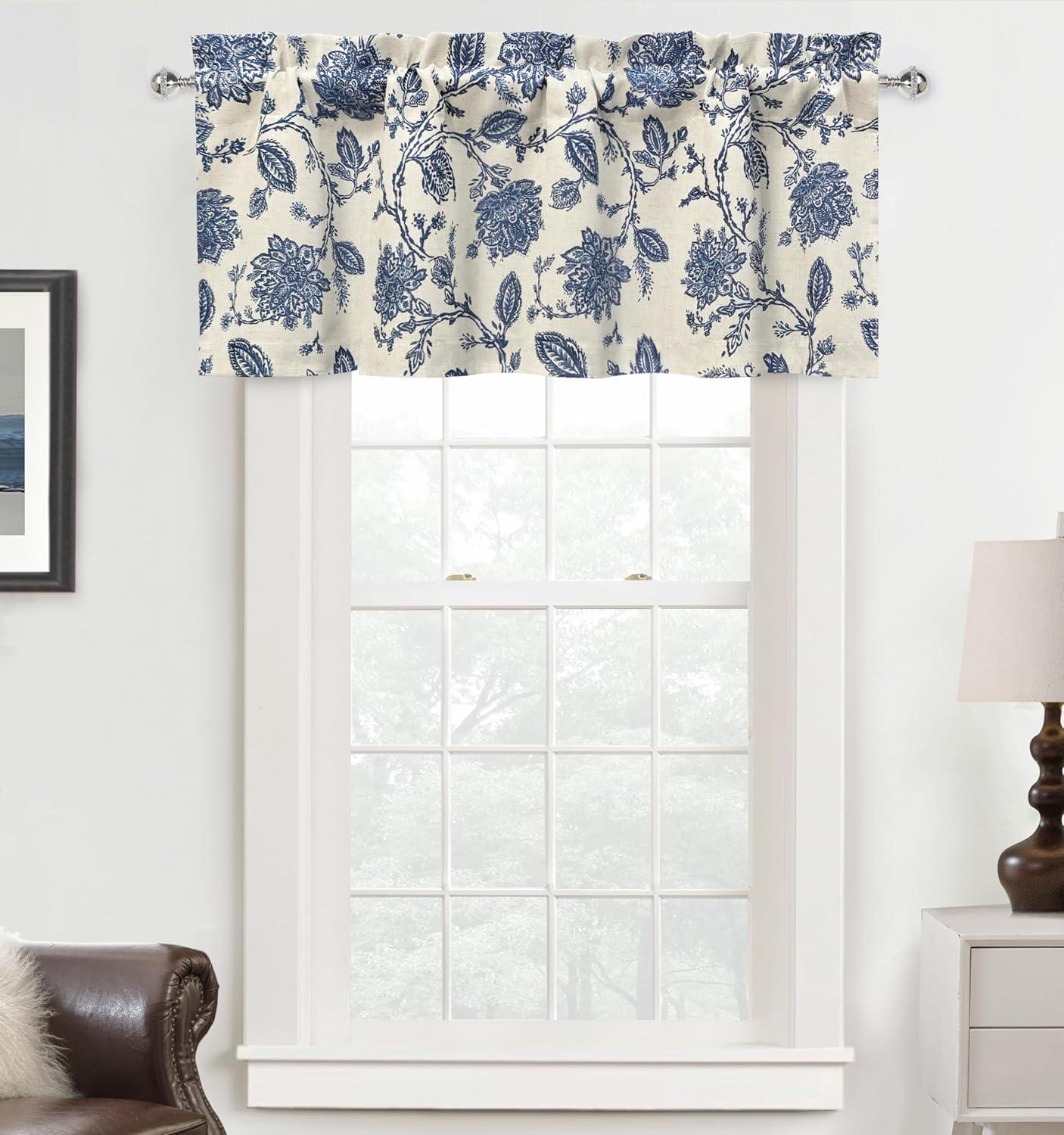 DriftAway Freda Jacobean Floral Linen Blend Blackout Thermal Insulated Energy Saving Privacy Window Curtain Valance Rod Pocket 2 Layers Single 52 Inch by 18 Inch plus 2 Inch Header vy Beige
