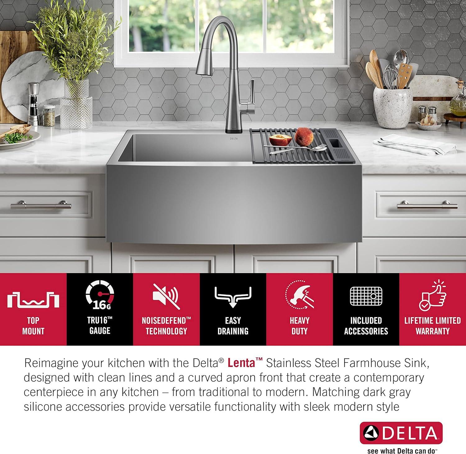 Lenta Retrofit Farmhouse Apron Front 16 Gauge Stainless Steel Single Bowl Kitchen Sink for Top Mount Installation