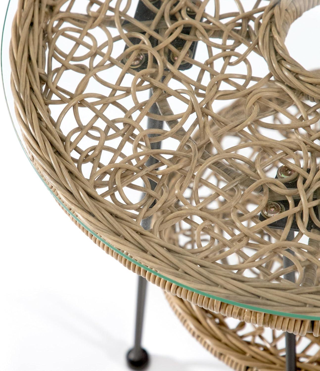 Furniture of America Noma Round 1-Shelf Metal and Rattan Natural Coffee Table with Glass Top