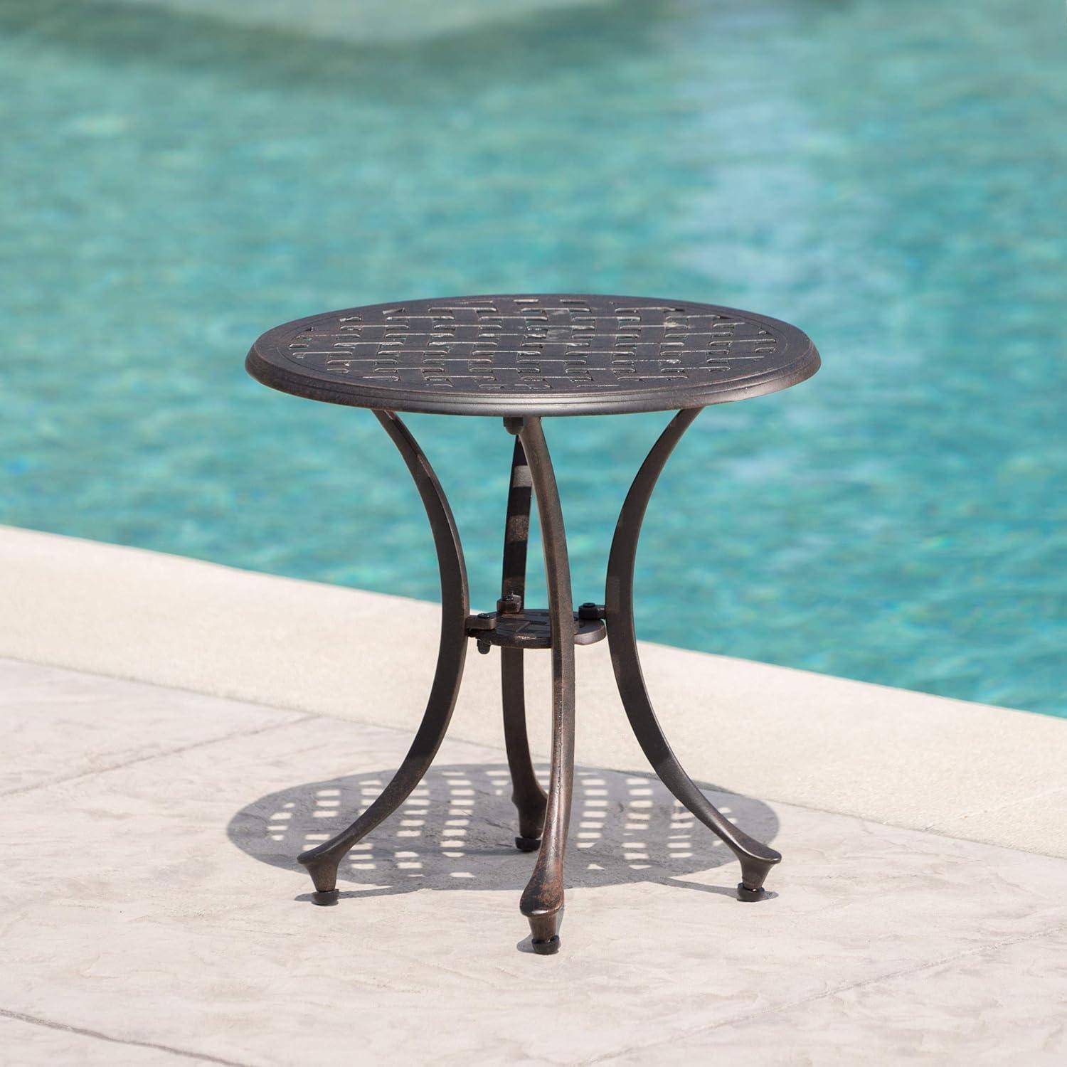 GDF Studio Prostaff Outdoor Cast Aluminum Round Side Table, Bronze