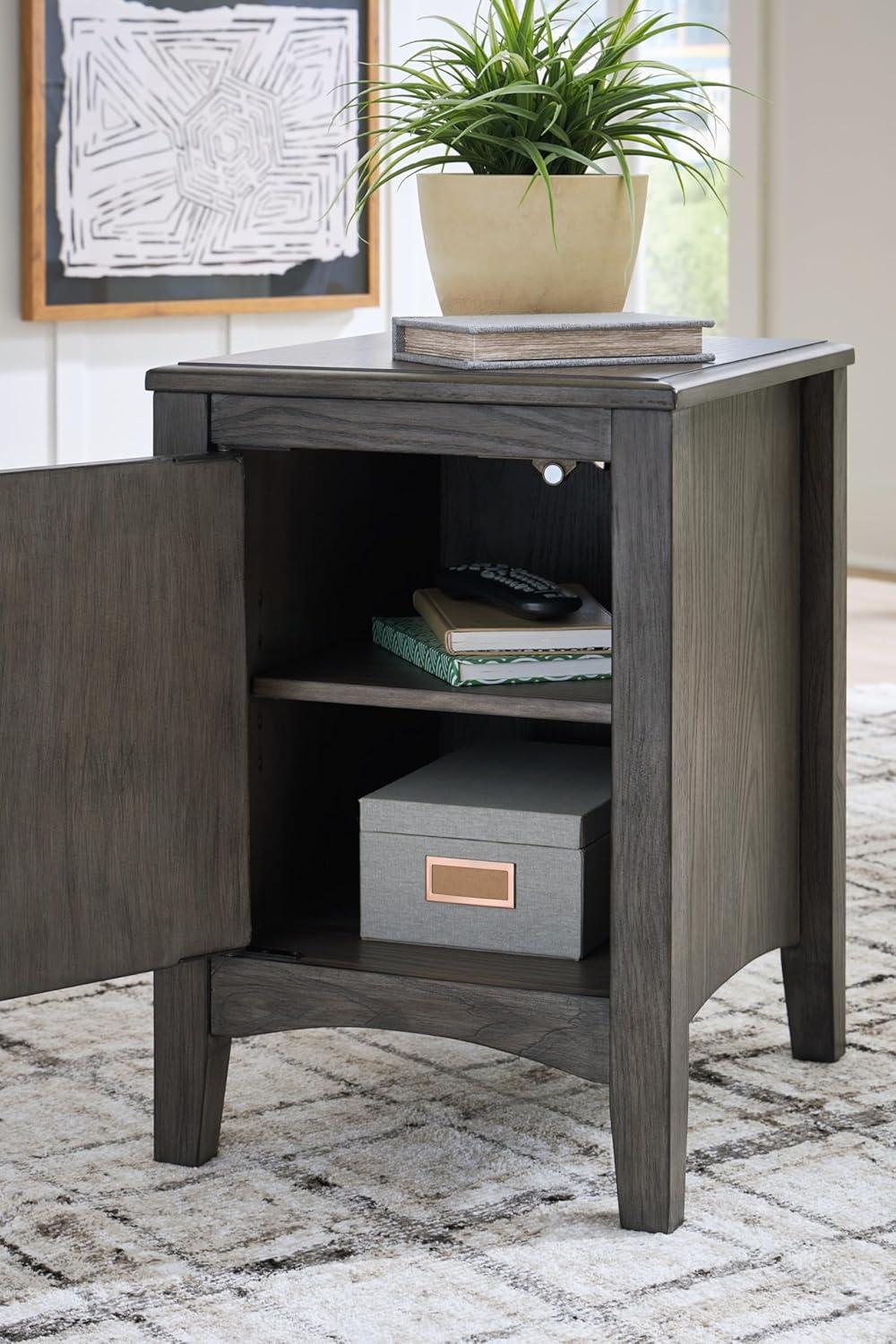 Gray Wood Rectangular End Table with Storage and USB Ports