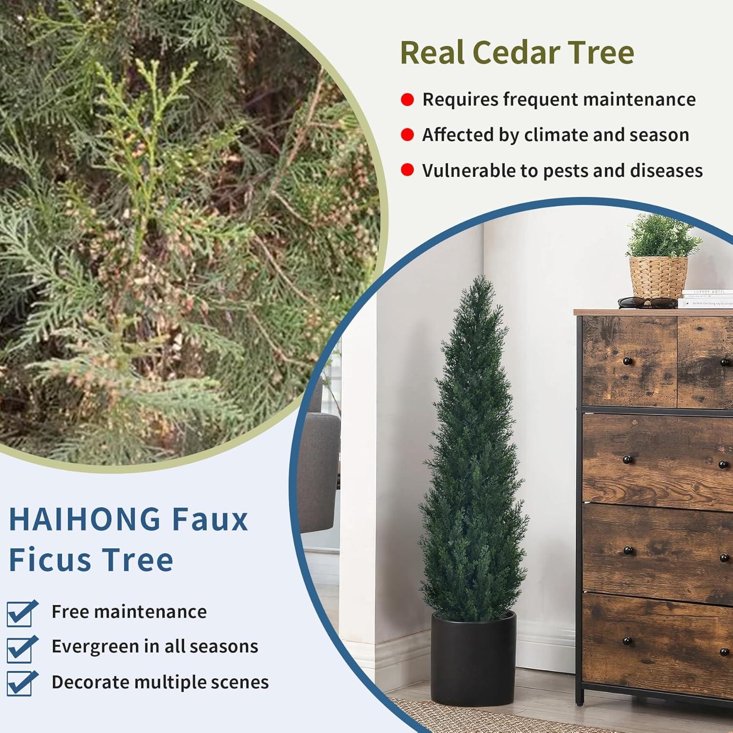 2 Pack 3ft Artificial Cedar Topiary Trees for Outdoors, Fake Cypress Plants with Solar Light String, Faux uv resistant Plants for Home Front Porch Decor, Housewarming Gift