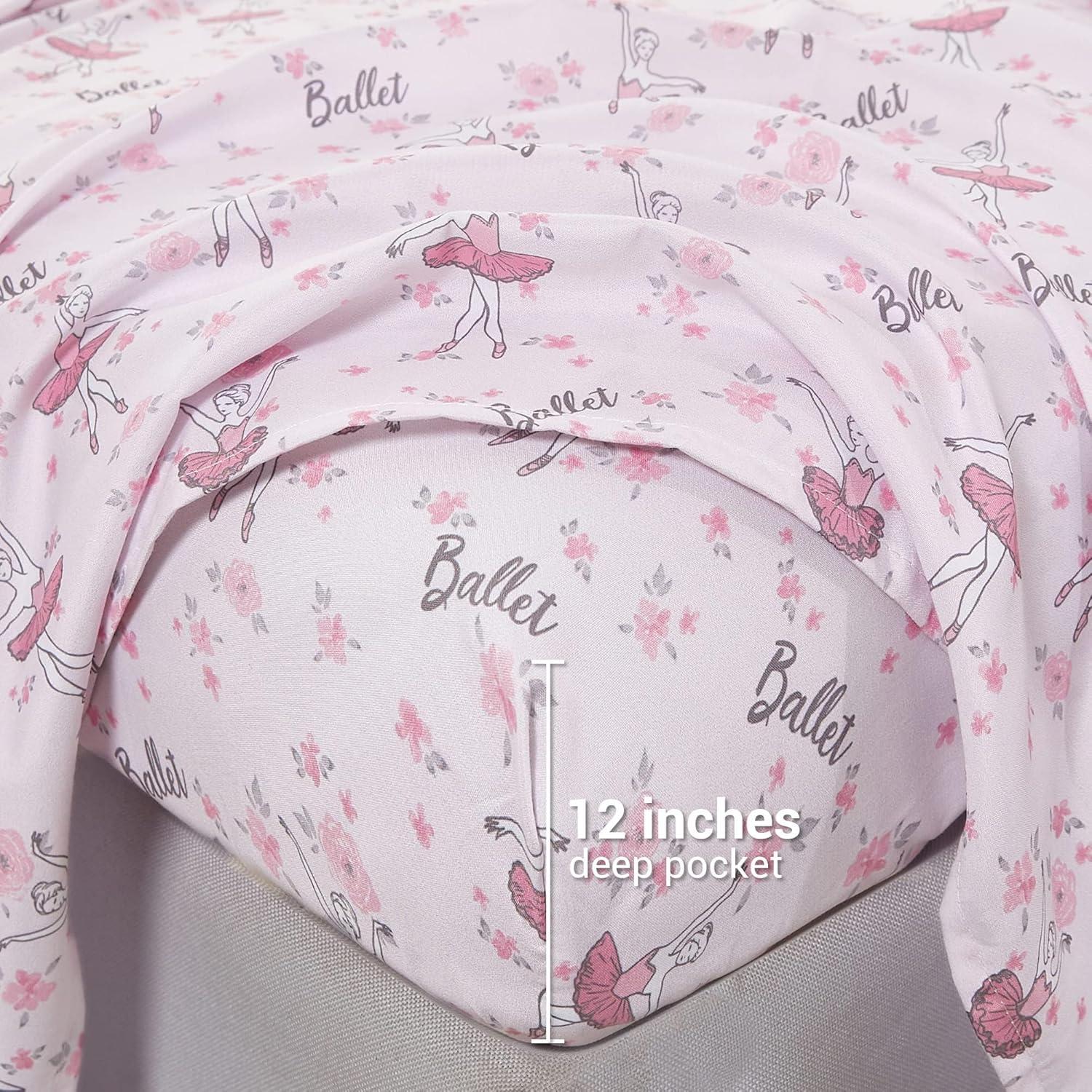 Softan Kids Bed Sheet Set, Girls Twin Size Sheets, Microfiber Fitted Sheet and Pillowcase, Breathable and Silky Soft, 3 Piece Castle Princess Printed Twin Bed Sheet