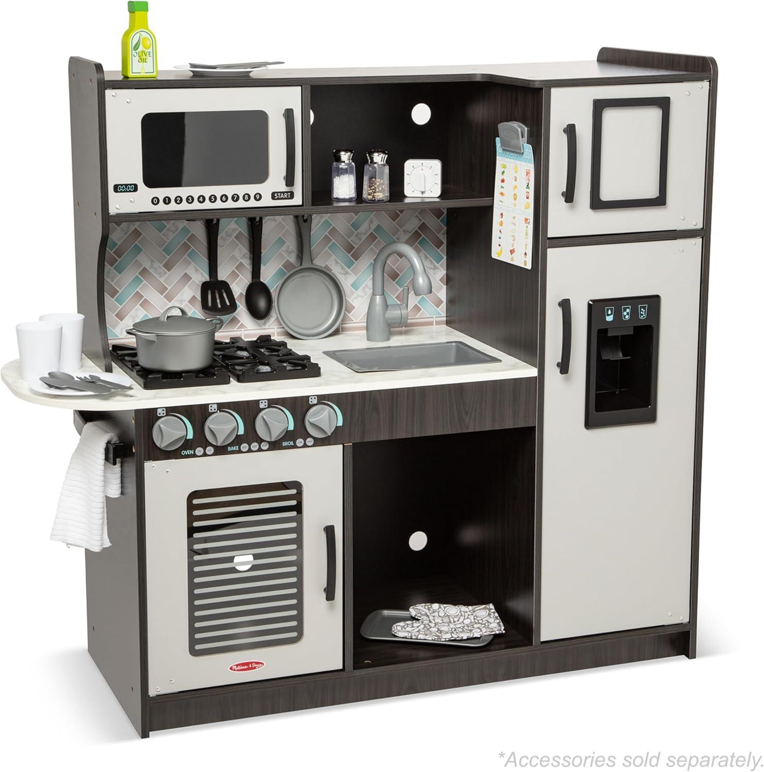Melissa & Doug Chef's Wooden Pretend Play Kitchen for Kids with "Ice" Cube Dispenser - Charcoal Gray