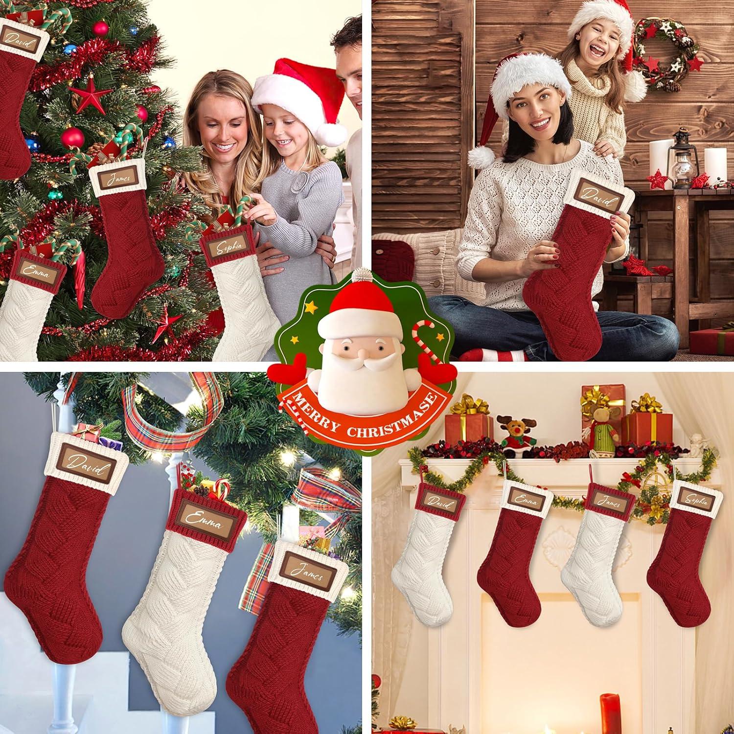 4 Pack 18" Large Knit Christmas Stockings with Name Tags